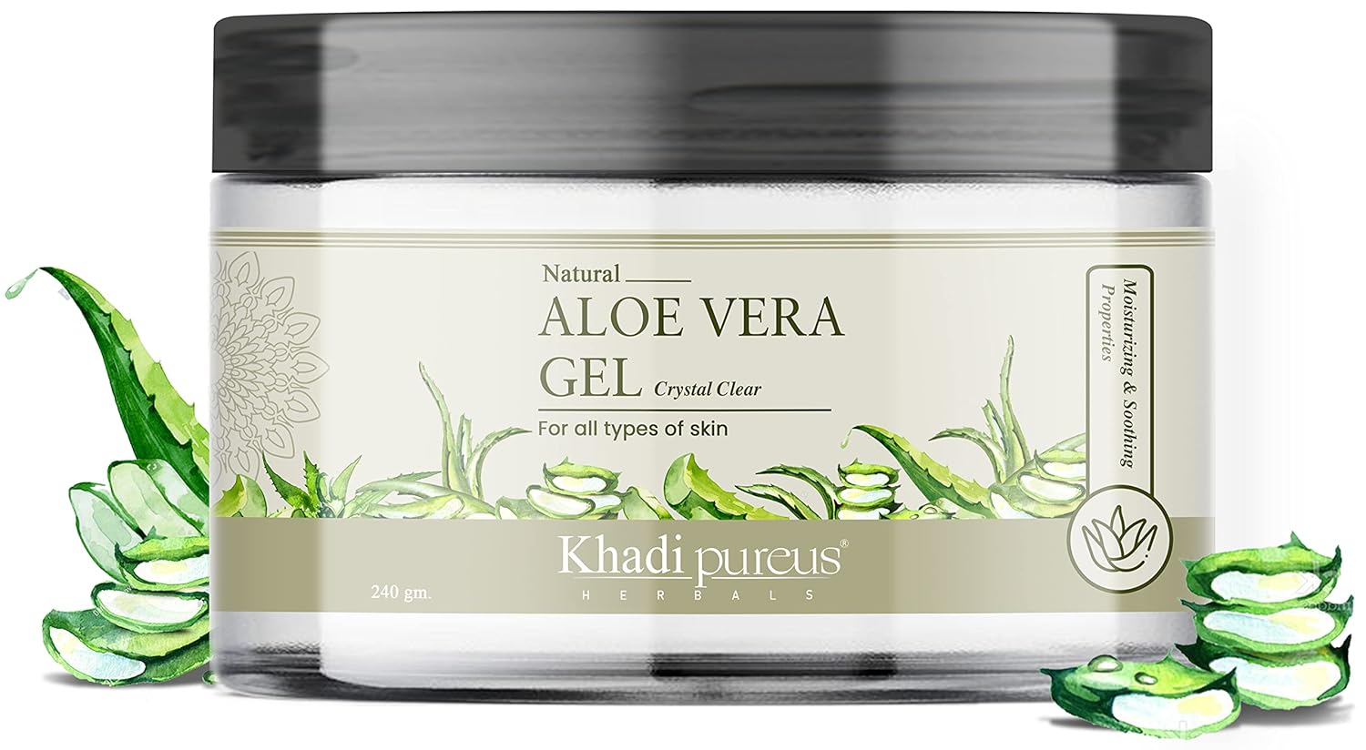 Khadi Pureus Herbals Aloe Vera Gel Crystal Clear for Glowing Skin, Hair