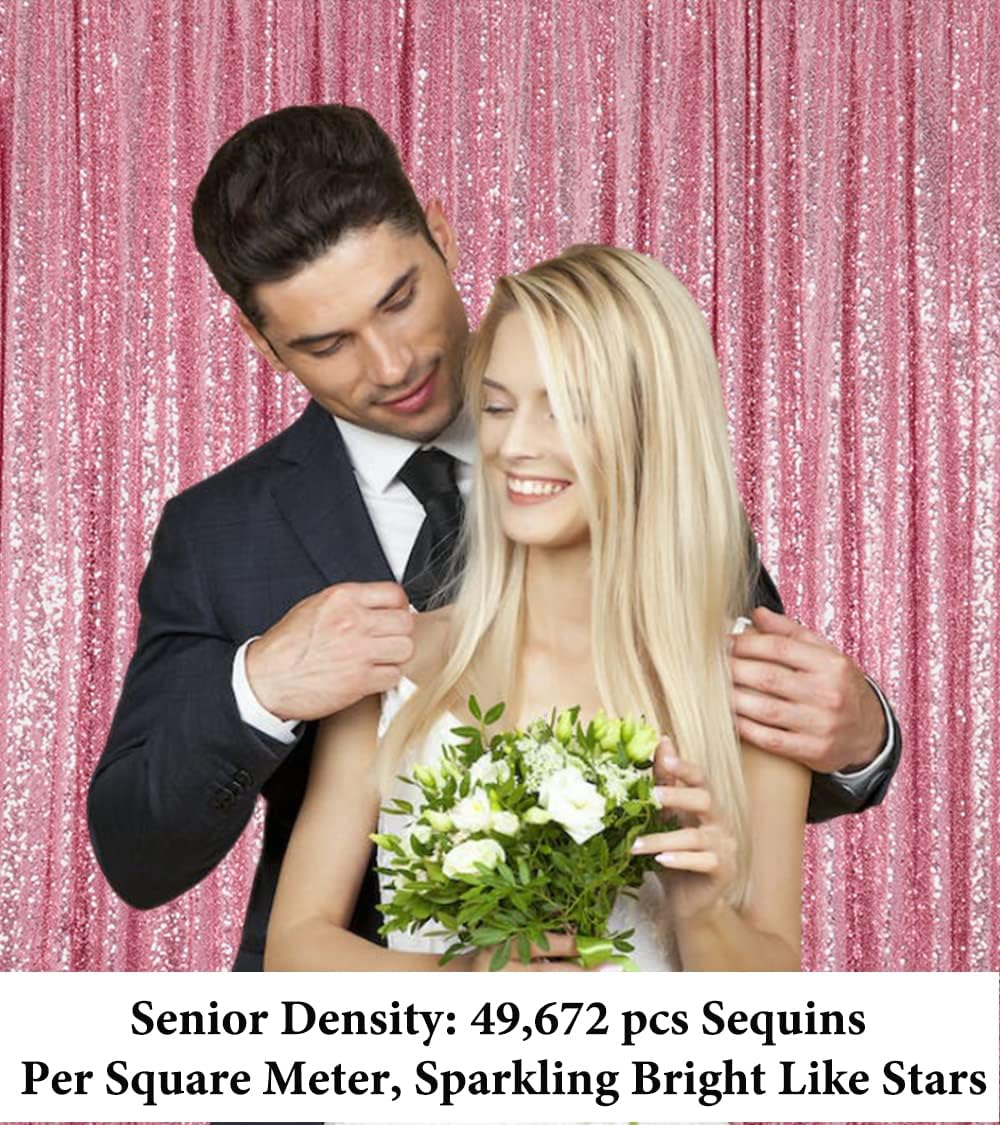 DUOBAO Sequin Backdrop, 4FTx8FT Pink Gold, Premium Material, No Seam, Elegant & Shiny, Customized Glitter Backdrop for Wedding, Party Decor