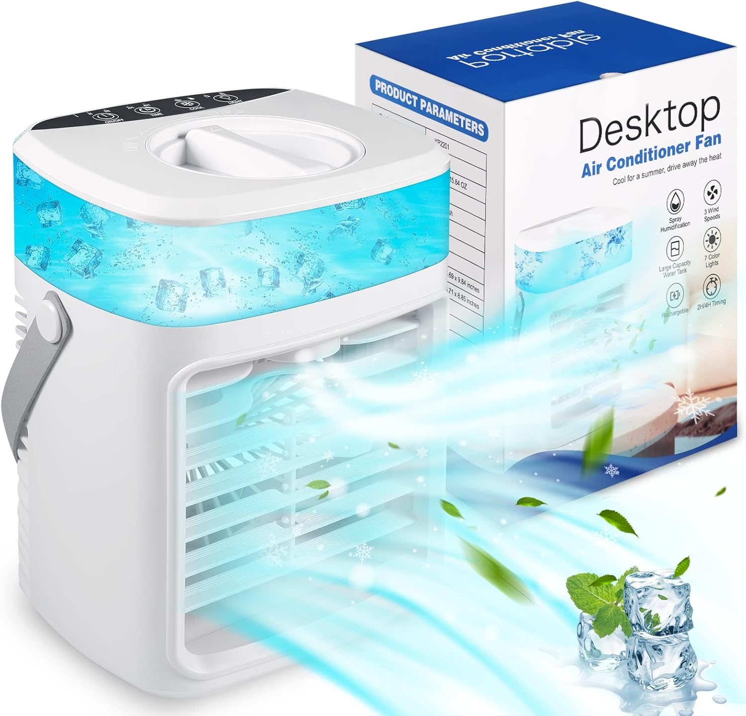 Dvruxg Portable Air Conditioners Fan, Evaporative Air Cooler, USB Personal Mini Air Conditioner 3 Wind Speeds 3 Timers Touch Screen Desktop Cooling Fan - View #8