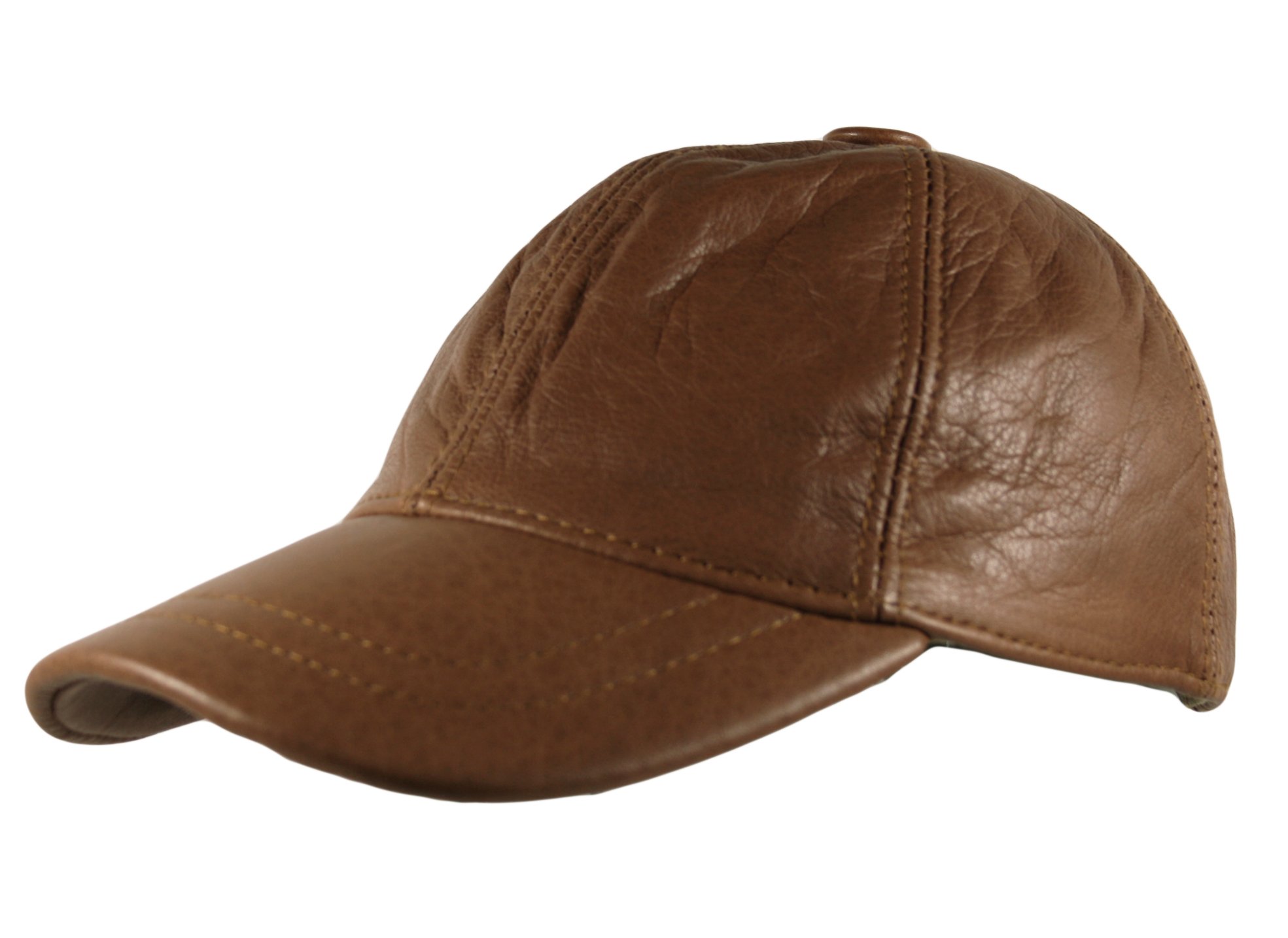 Itzu Men's Brown Genuine Leather Precurved Bill Baseball Cap With Adjustable Snapback In