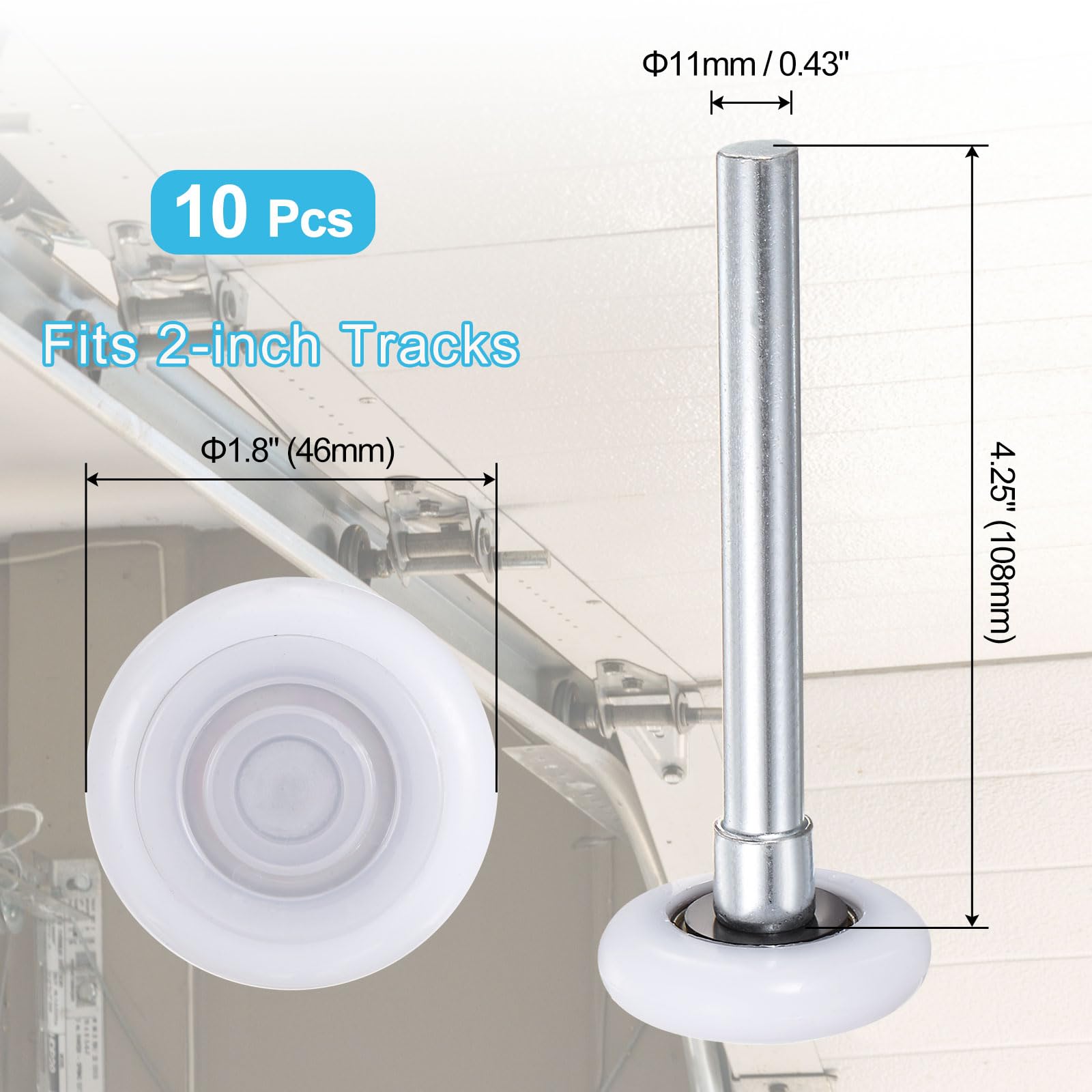 QUARKZMAN 10pz Rulli per Porte Garage in Nylon da 1.8" per Binario da 2" - Asta da 4.25" - Ruote Silenziose per Porte Garage - Cuscinetto di Precisione 6200zz a 8 Sfere - Bianco
