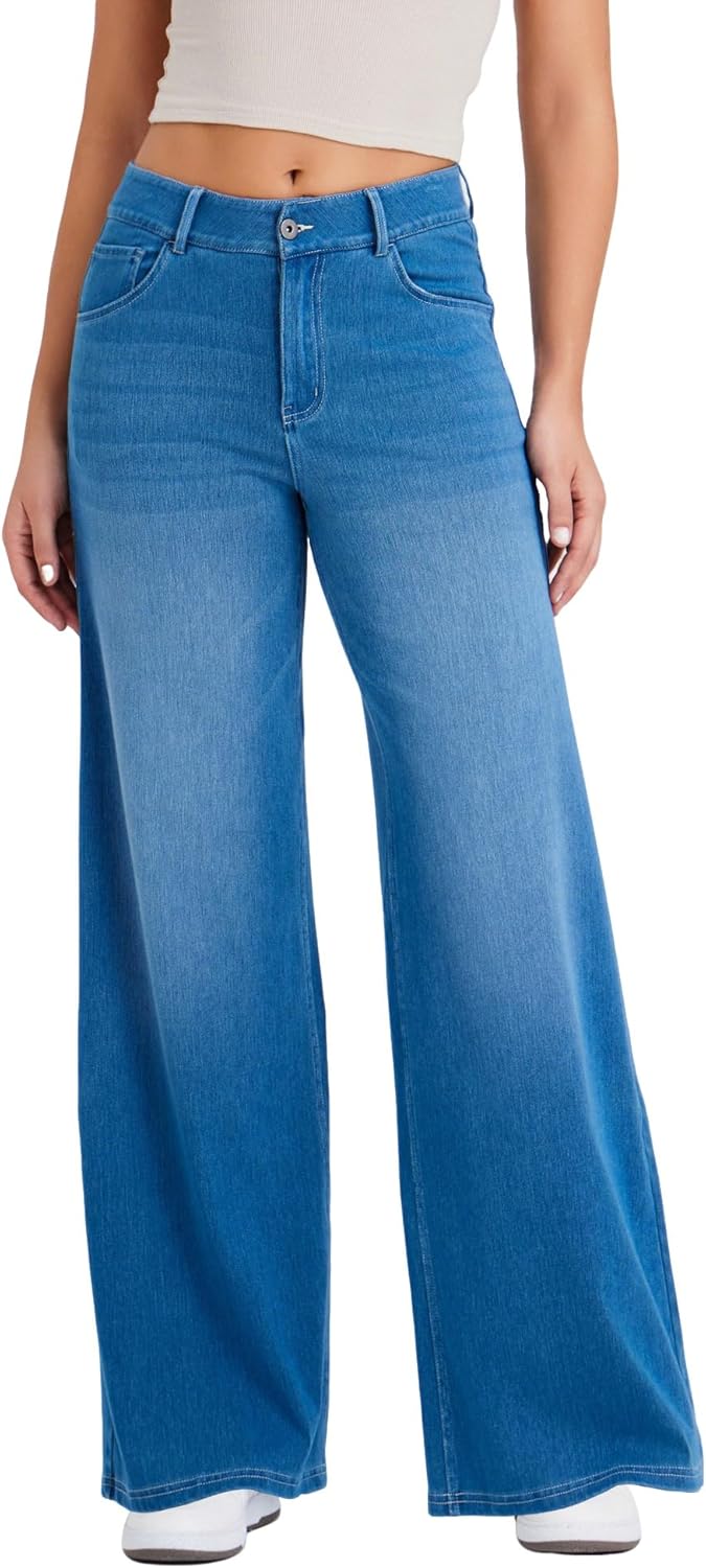 Wide Leg Jeans for Women with a Traditional Button and Zipper Placket Design,Straight Cut,High Elasticity Denim Pants