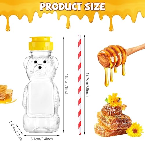 Miniatura 2 de 36 botellas vacías de plástico de oso de miel, tarro de miel de 8 onzas con recipientes para pajitas, botella exprimible en forma de oso,