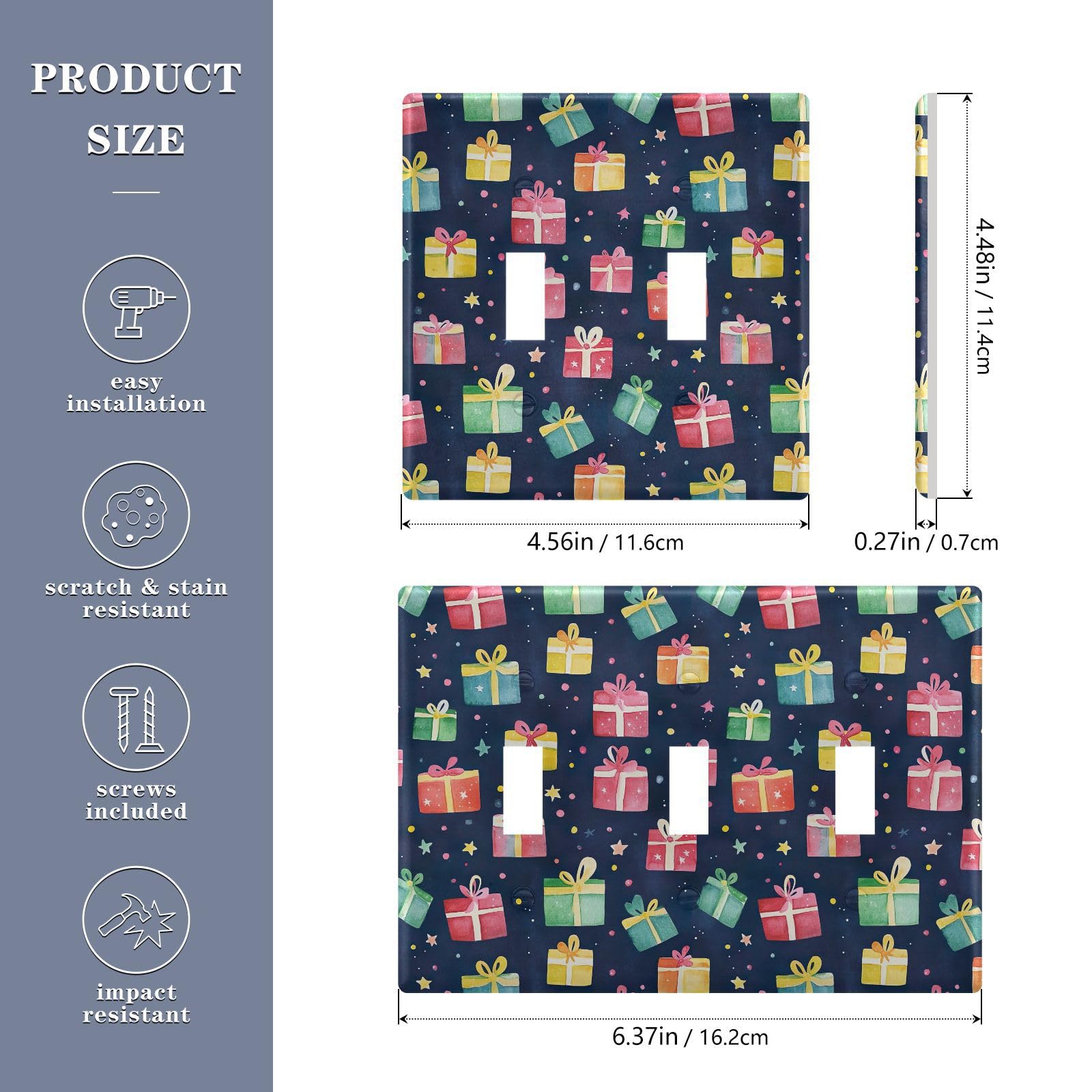 Light Switch Cover Christmas Presents Bows Ribbons Wall Plates for Electrical Outlets 3 Gang 202b7040