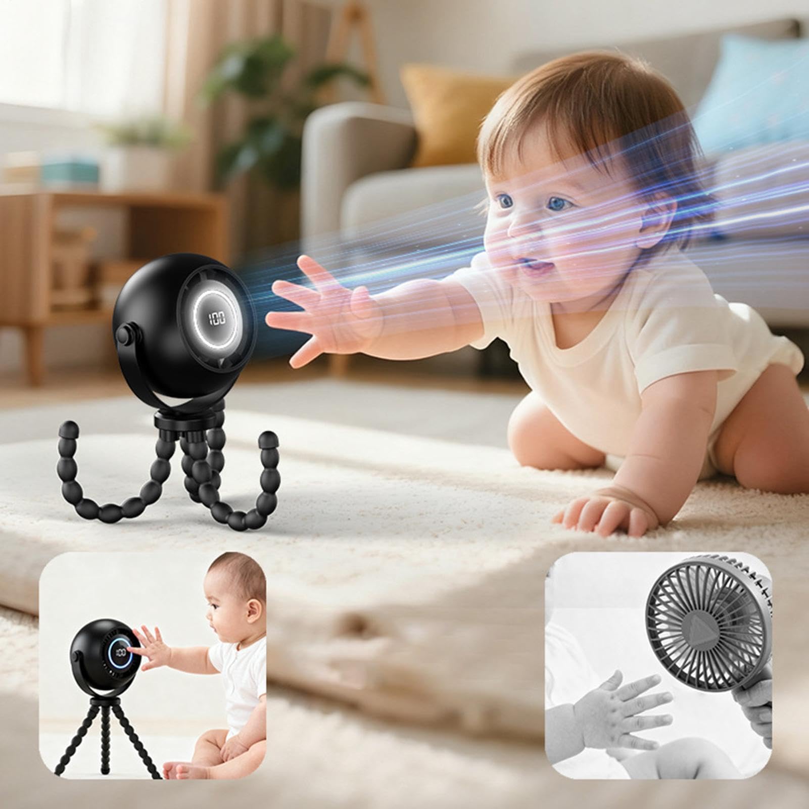 Ventilatore Portatile per Passeggino Oscillante Silenzioso Raffreddamento | Raffreddamento Personale per Seggiolino Auto per Seggiolino Auto Lettino Tapis Roulant Camera Casa Viaggio Spiaggia Camp