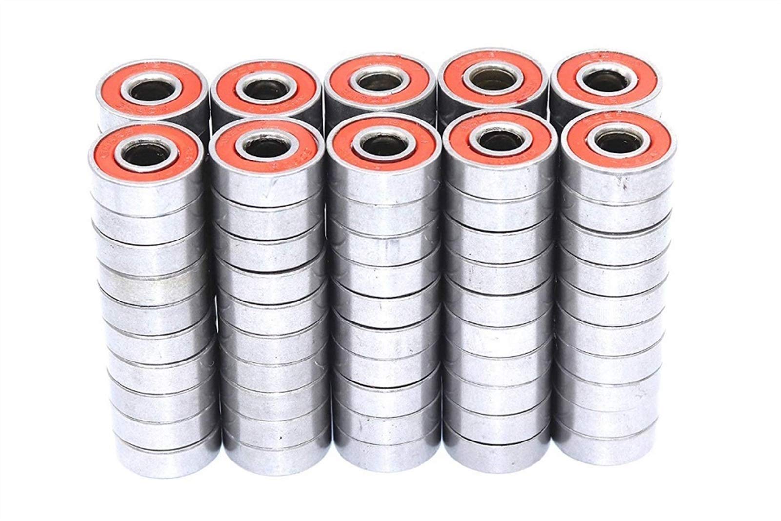 100pcs 608-2RS Cuscinetto da Skateboard, Cuscinetti a Rotazione Nero/Rosso/Blu, 8x22x7mm (Colore : Red)