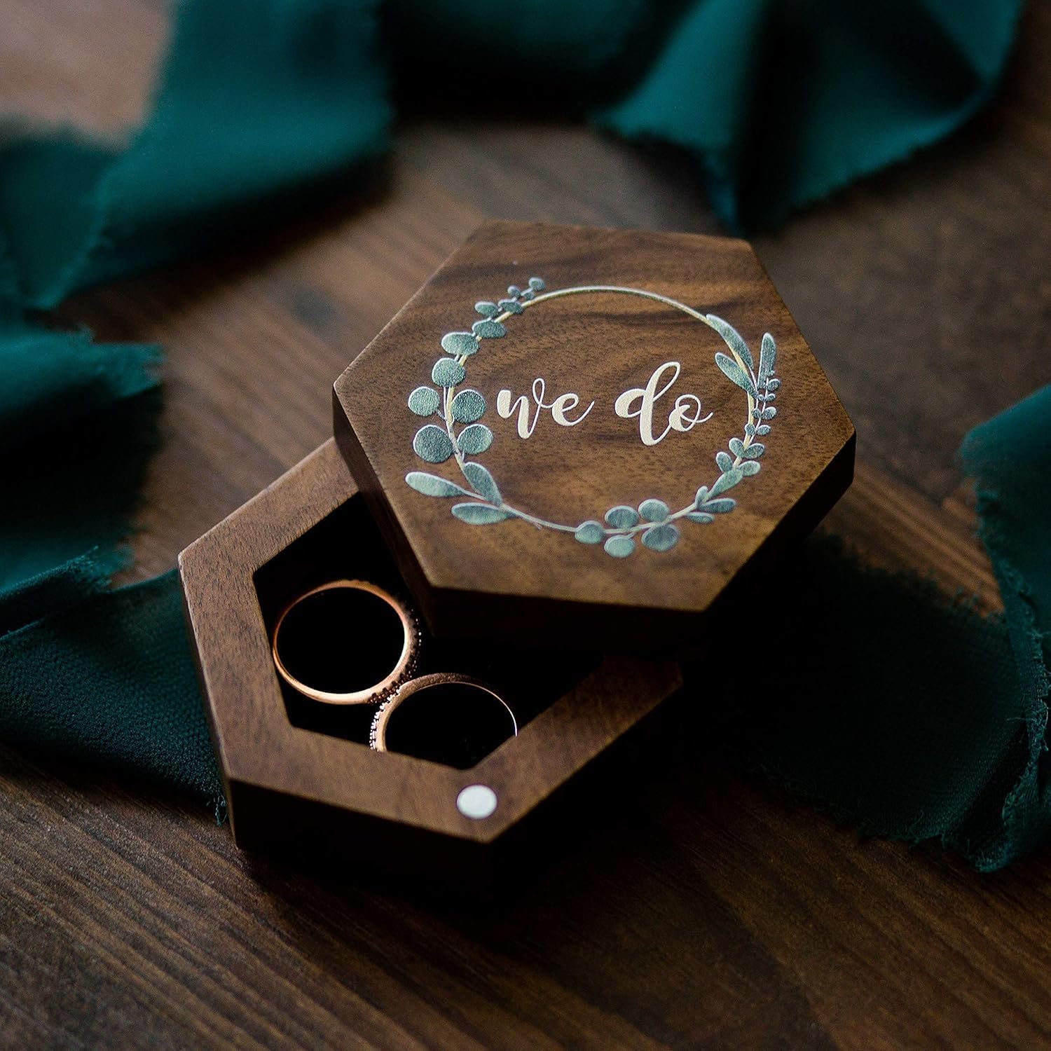 MUUJEE We Do Ring Box - Hexagon Wooden Jewelry Case for Wedding Ceremony Ring Bearer Box - Anniversary Birthday Gift Ideas