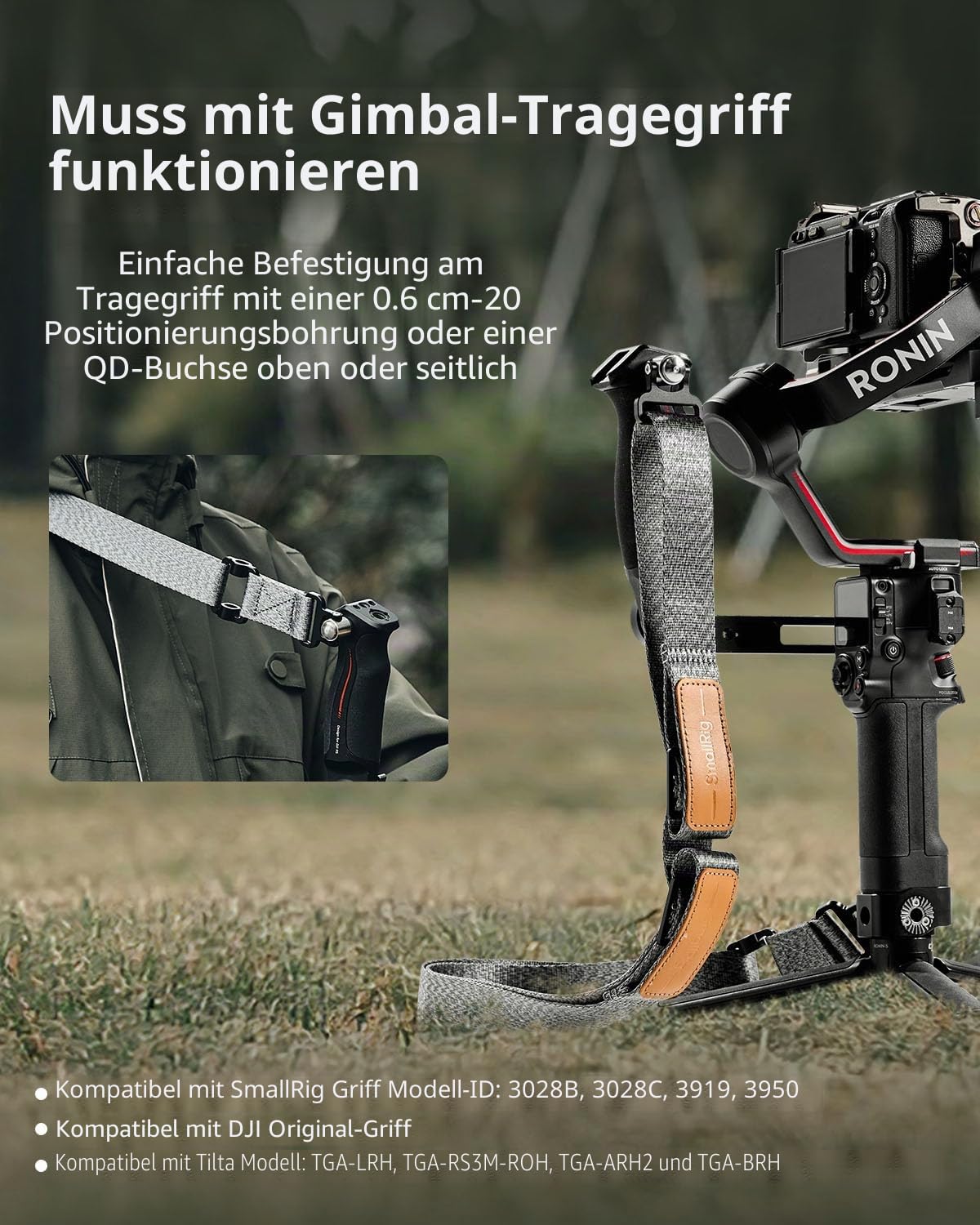 SMALLRIG RS4 Pro Gewichtsreduzierender Schultergurt Shoulder Strap Kompatibel mit Sling-Griff für DJI, Gimbal-Gürtel mit QD Quick Release Buckles für DJI RS4 / RS 4Pro / RS 3 / RS 3 Pro/RS 2-4118C