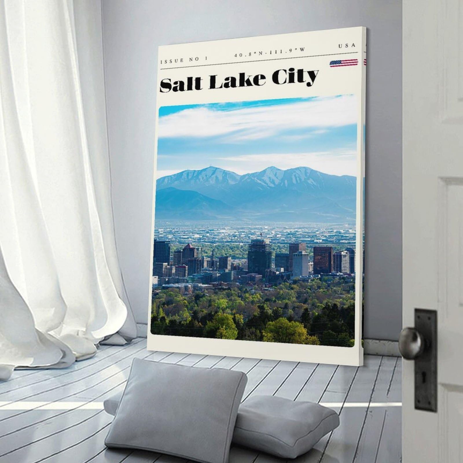 Junmoney Salt Lake City Travel Art Wall Picture Print, 16x24inch(40x60cm), for Art Walls, Layered Displays Or Homes, Home Wall Art for Statement Displays
