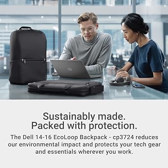 Dell 14-16 EcoLoop Essential Backpack 14-16 - CP3724 - Lightweight, Two Mesh Side Pockets, Built-in Accessory Organizer, Custom Padded Laptop Case - Black