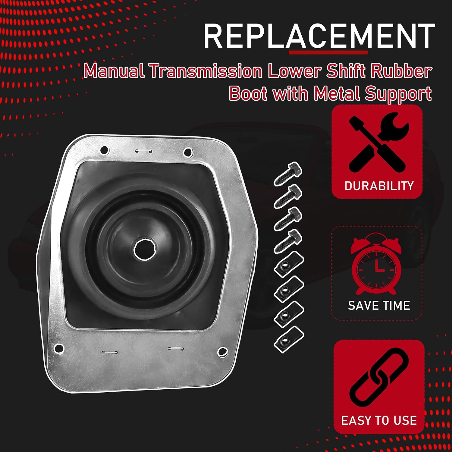 Manual Transmission Lower Shift Rubber Boot with Metal Support | Compatible with 1979-2004 Ford Mustang, Replaces 3R3Z-7277-R,3R3Z7277R,wear‑resistant rubbe,sturdy metal support plate