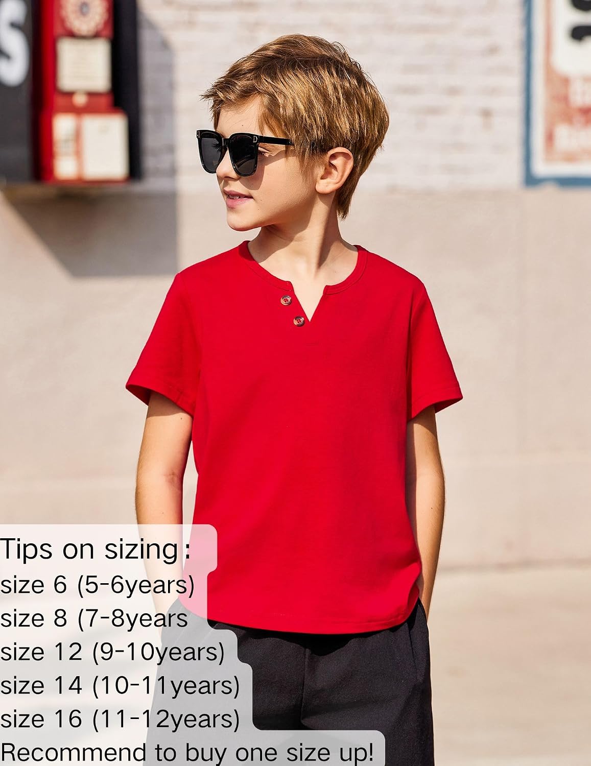 Arshiner 2-Pack Boy's Henley Shirt Short Sleeve Cotton T-Shirt with Multi Color 5-12 Years