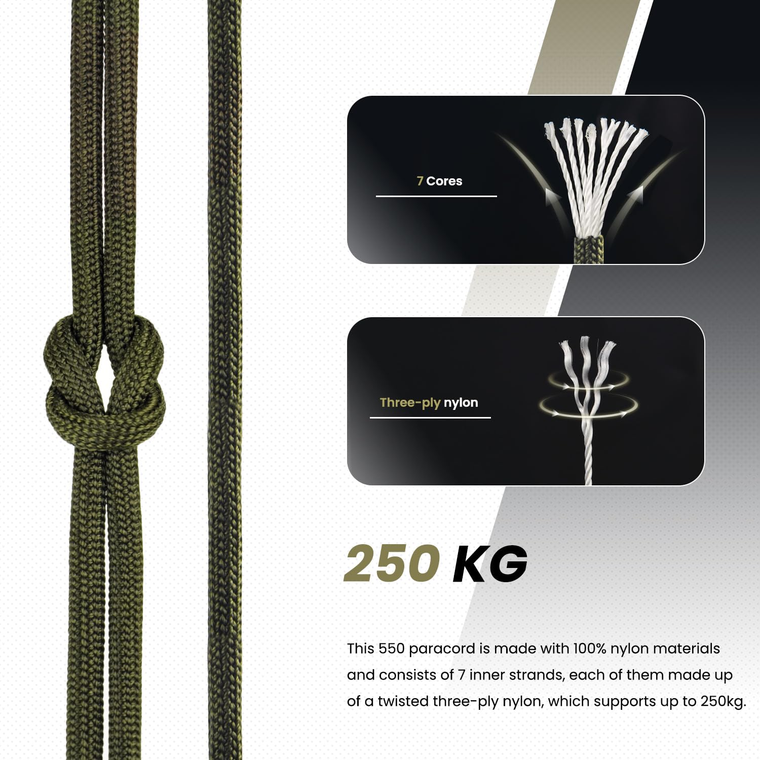 Abma Cord Paracord 550 4mm 100m 100% Nylonowa Sznurek Linka Typ III 7-żyłowa do Biwakowania, Majsterkowania, Zewnątrz, Survivalowy - Max. 250kg (550lb) - Czarny