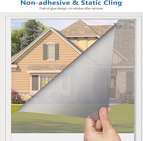 Miniatura 3 de Tinte para ventana del hogar, película de privacidad unidireccional, película de tinte de espejo diurno, adherencia estática, bloqueo solar, opaca,