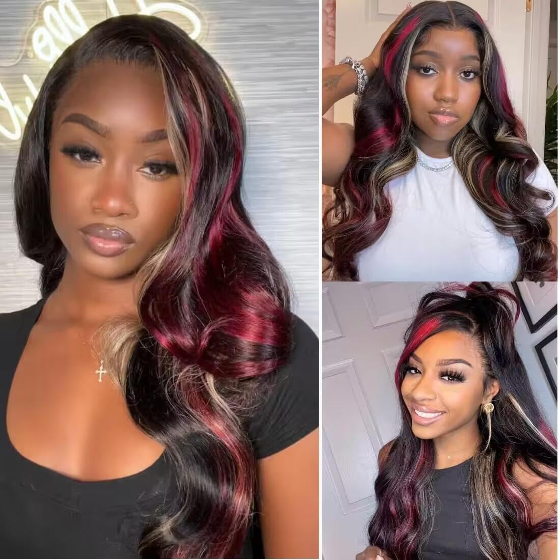 Amazon.com : abgese Red Black Blonde Highlight Wig Human  display picture 3