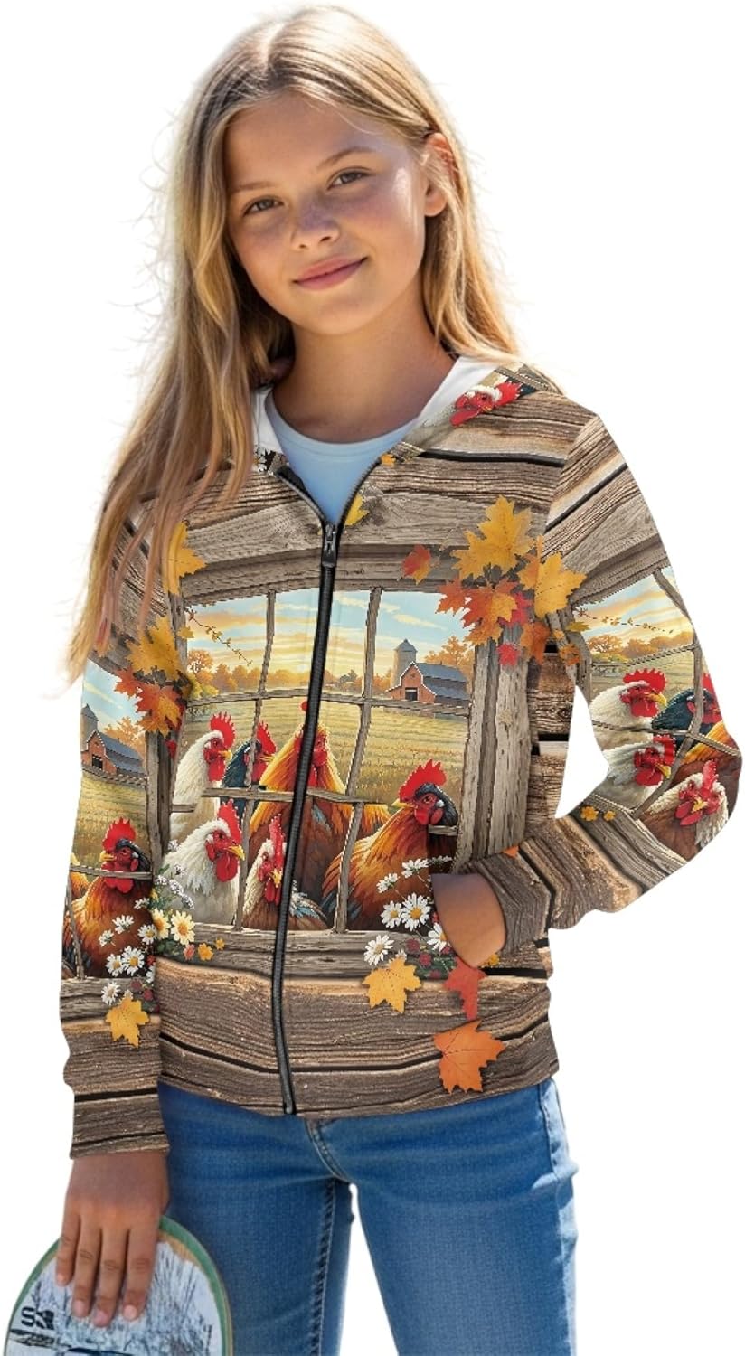 Girls Zip Up Animal Print Hoodie Long Sleeve Cute Hooded Sweatshirt Lightweight School Party Oversized Hoodie