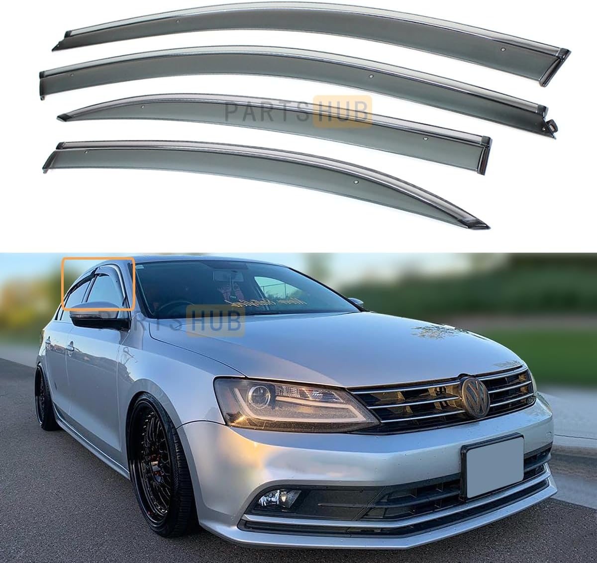 Fits for 2011-2018 VW Volkswagen Jetta MK6 Chrome Trim Smoke Tinted Window Visors Rain Guards Deflectors