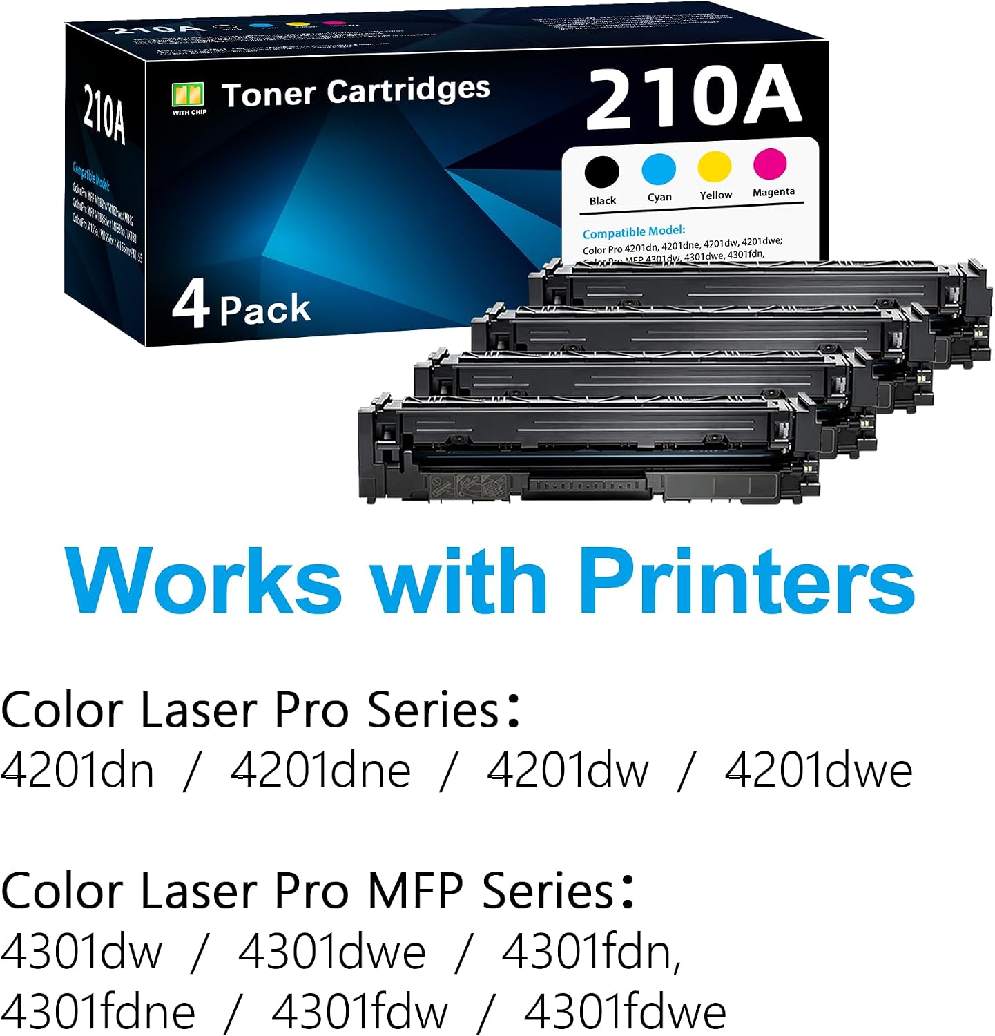 210A Toner Cartridges 4 Pack High Yield: Color Laser Pro MFP 4301fdw Replacement for HP 210A 210X Toner Pro MFP 4301fdw 4201dw 4201dn 4301fdn 4301dw 4301dwe 4301fdne 4301fdwe 4201dne 4201dwe Printer