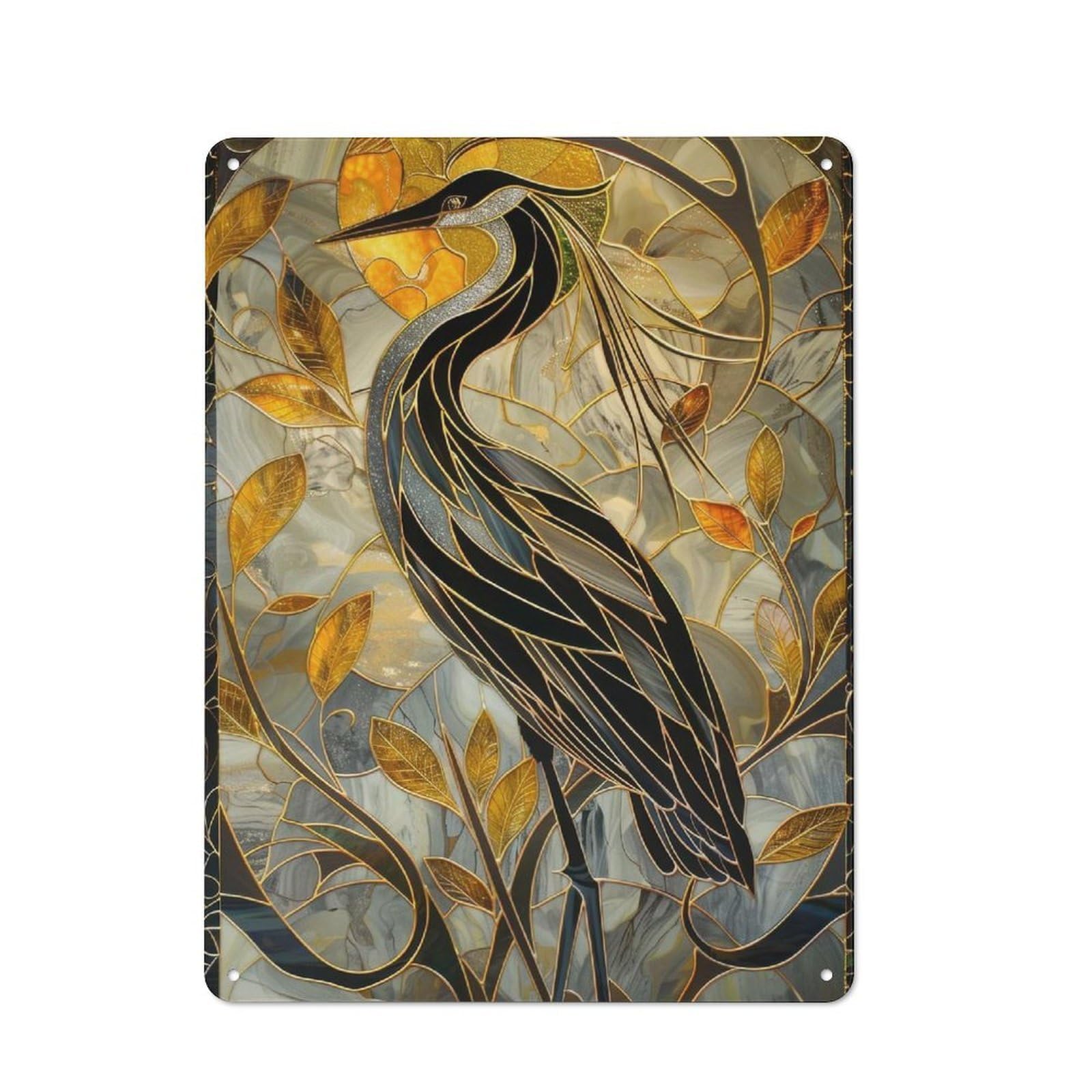 Junmoney Kintsugi Heron Stained Glass Retro Metal Wall Sign 40X30cm For Man Cave Or Games Room, For Man Cave Decor Fans Refreshing A Room In Autumn