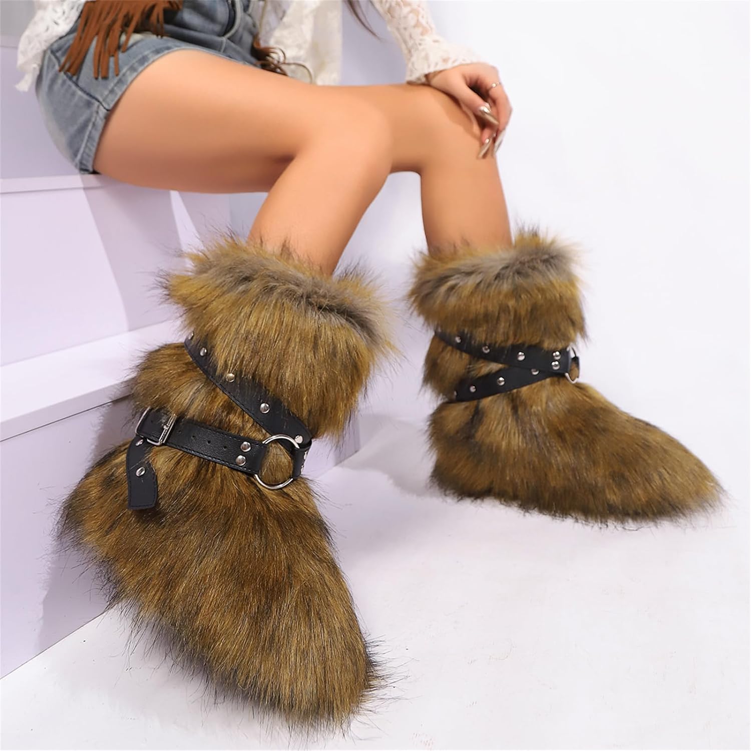 靴 cross design fur boots 25cm cross design fur boots 25cm