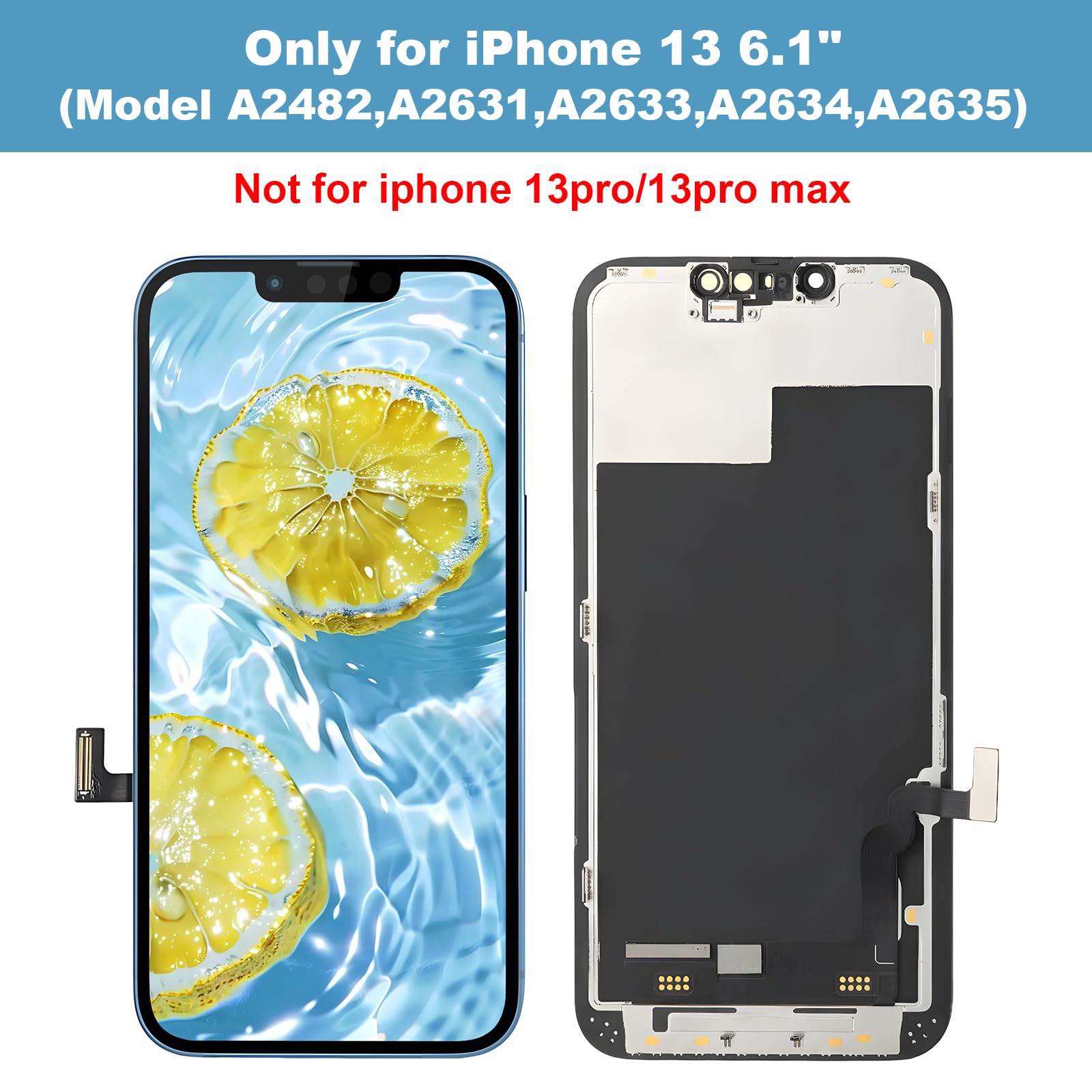 Moautodc Display per iPhone 13 Schermo di Ricambio 6.1" LCD Schermo FHD 3D Touch Screen Digitizer Kit di Montaggio e Riparazione Schermo LCD per iPhone 13