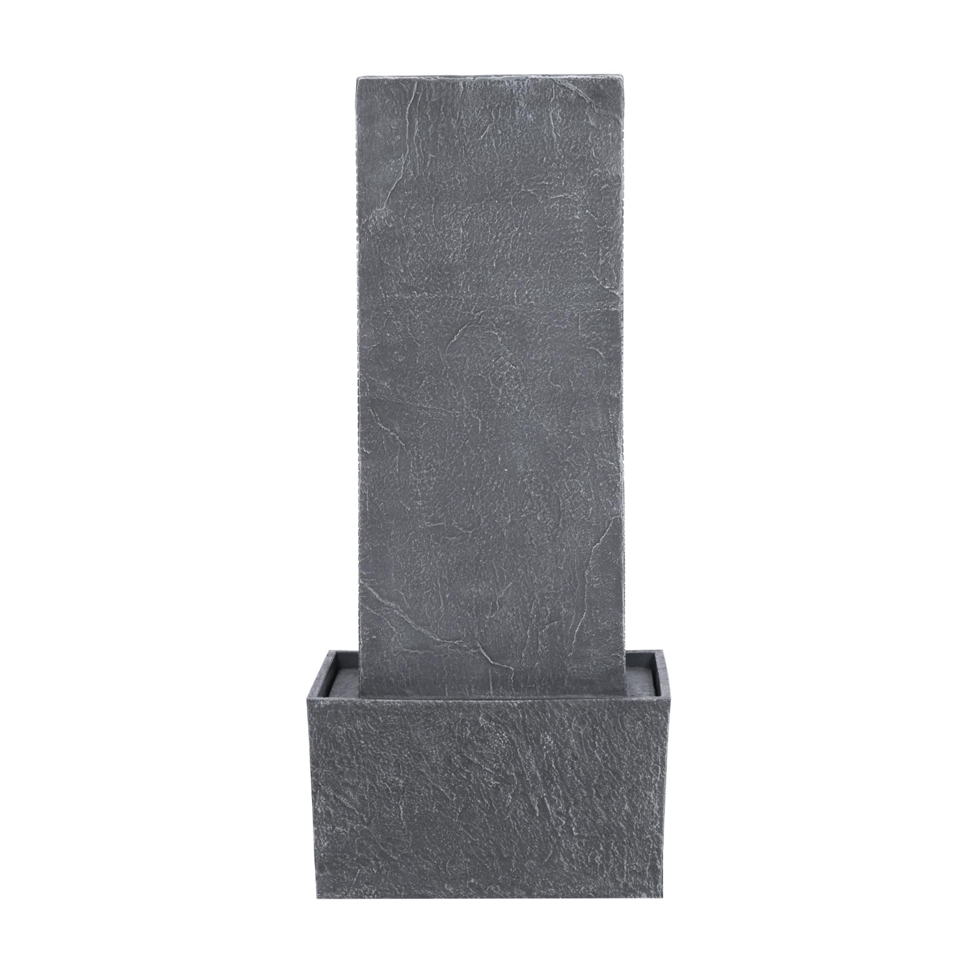 Teamson Home Demeter - Fontana a cascata con luci a LED e pietre di ciottoli, per patio, giardino, cortile, decorazione per terrazze, altezza 74,3 cm, grigio