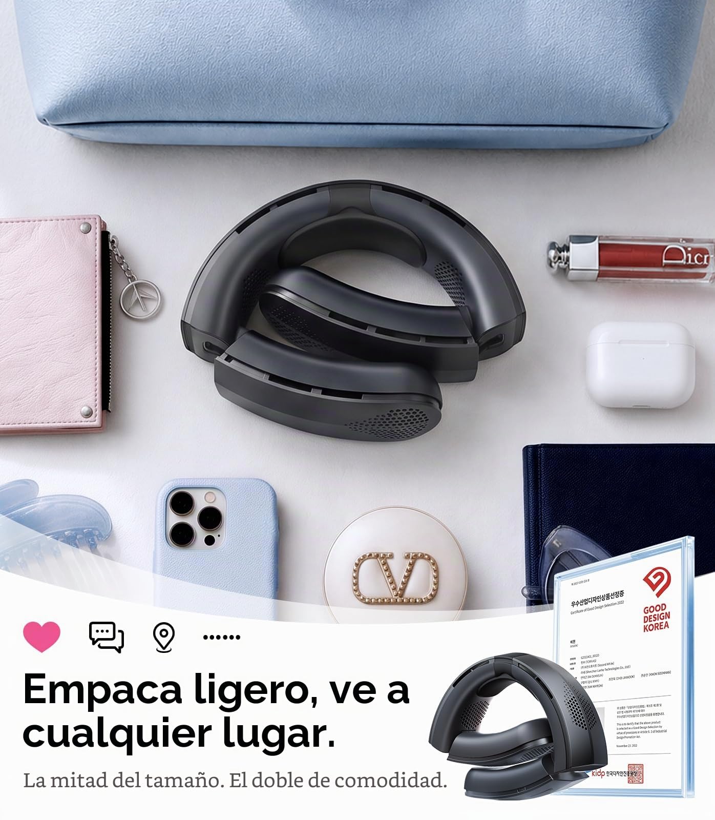 TORRAS COOLiTE Ventilador de cuello portátil, flujo de aire turbo de 8450 rpm, ventilador de cuello recargable con batería de 14.6 horas, 3 velocidades, refrigeración de 360°, ventilador personal