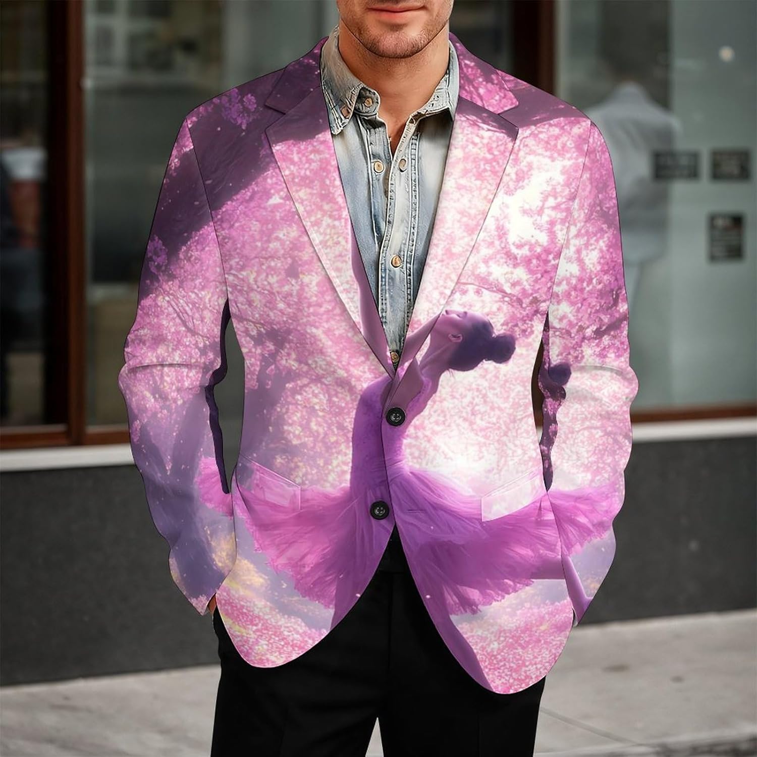 Ballet Dancer Cherries Flowers Casual Suit Blazer for Men Buttons Jacket Coat Business
