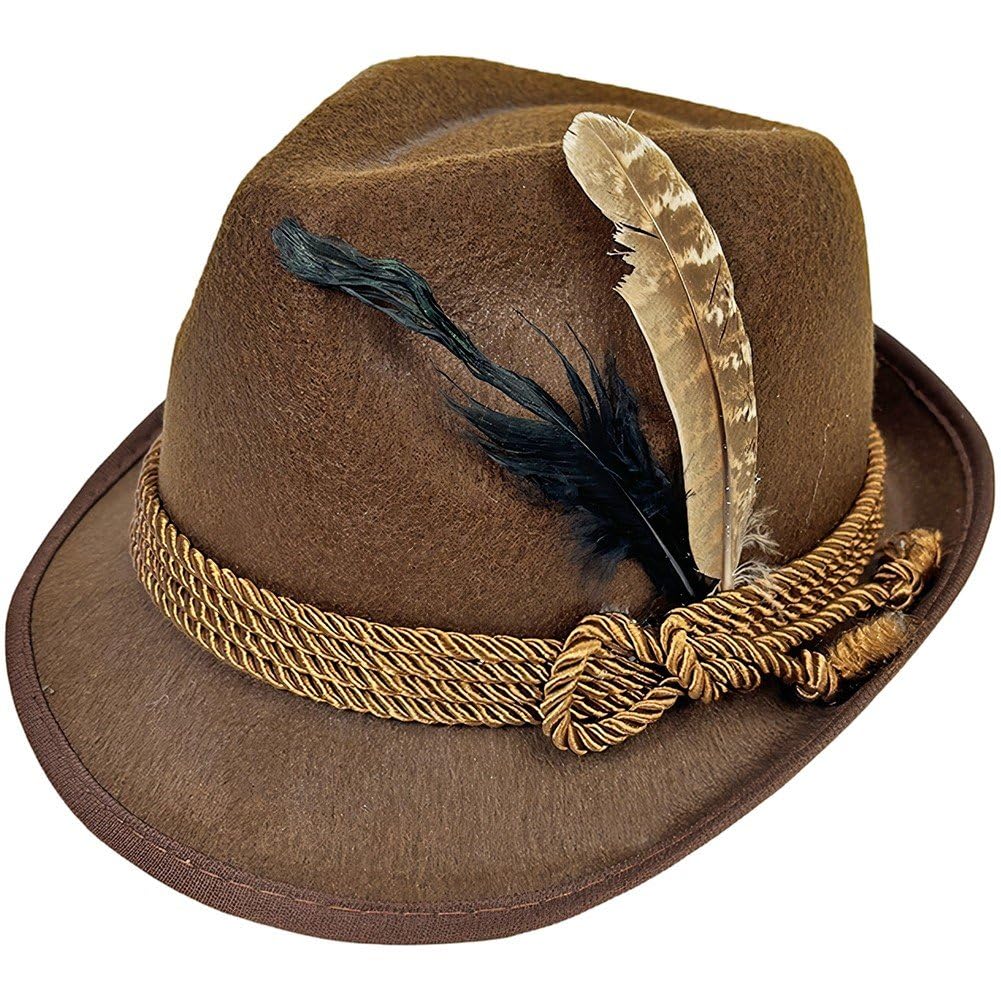 Sslvya Felt Oktoberfest Hat with Feather, German Bavarian Costume Fedora Hat Adult Jazz Cap Beer Festivals Fancy Dress Accessory