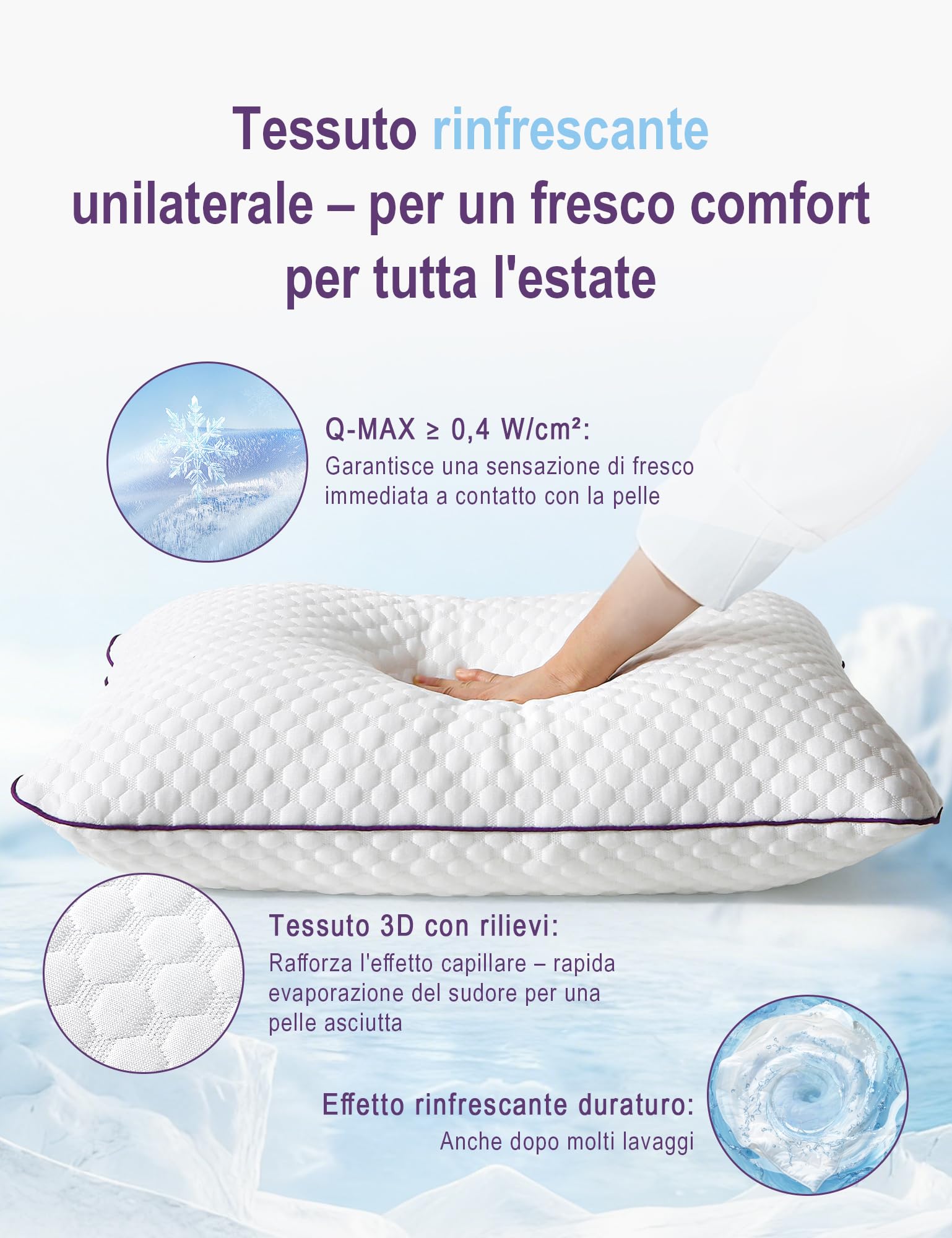 Cuscini 50 × 70 cm Set di 1– Cuscini Ergonomici in Memory Foam | Altezza Regolabile con Cerniera, per Tutte le Posizioni di Sonno e Utilizzo in Ogni Stagione
