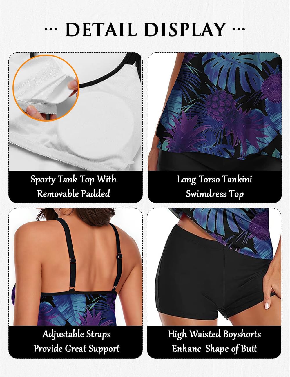 Urchics 2026 Women Two Piece Tankini Swimsuit Tummy Control Plus Size Long Torso Top and High Waisted Boyshorts Bathing Suits - Image 4