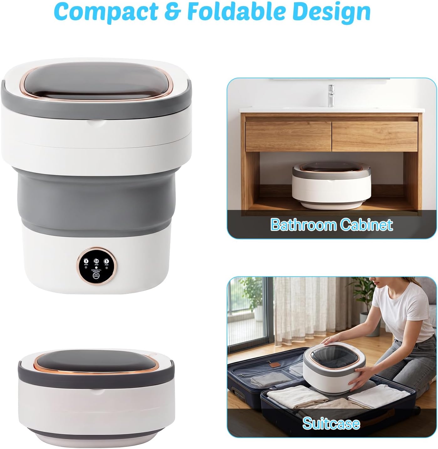 Portable Washing Machine 20L Mini Foldable Washer with Spin Baket, 3 Cleaning Modes Space-Saving Laundry Machine for Travel, Dorms, Camping and Apartments-Ideal for Baby Clothes, Underwear, Socks