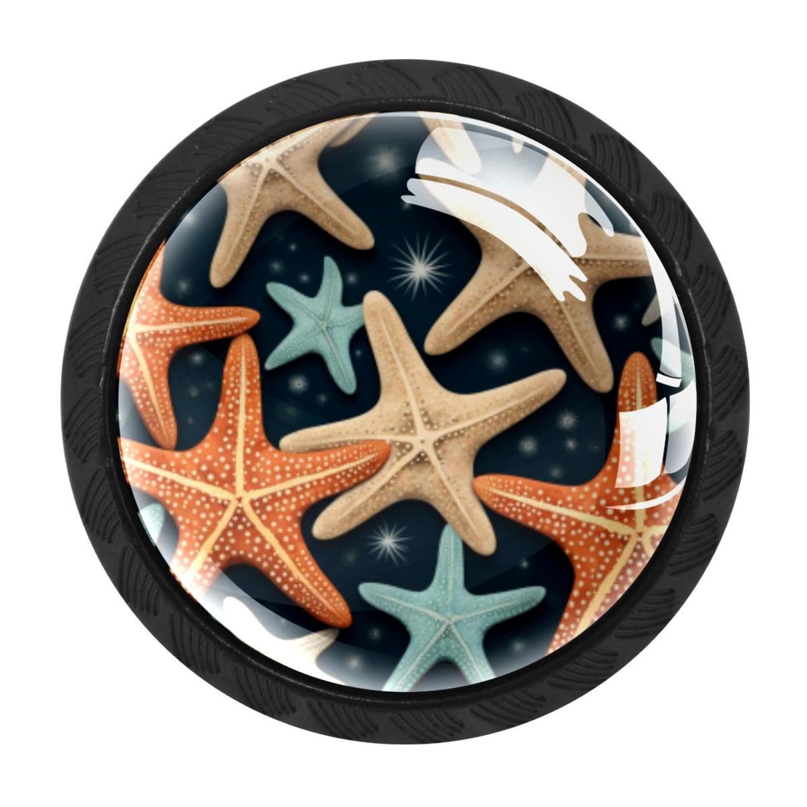 CHENZZZZ 4 PCS Starfish Crystal Glass Cabinet Knob Drawer Pull Handle for Kitchen Cupboard Dresser Wardrobe etc