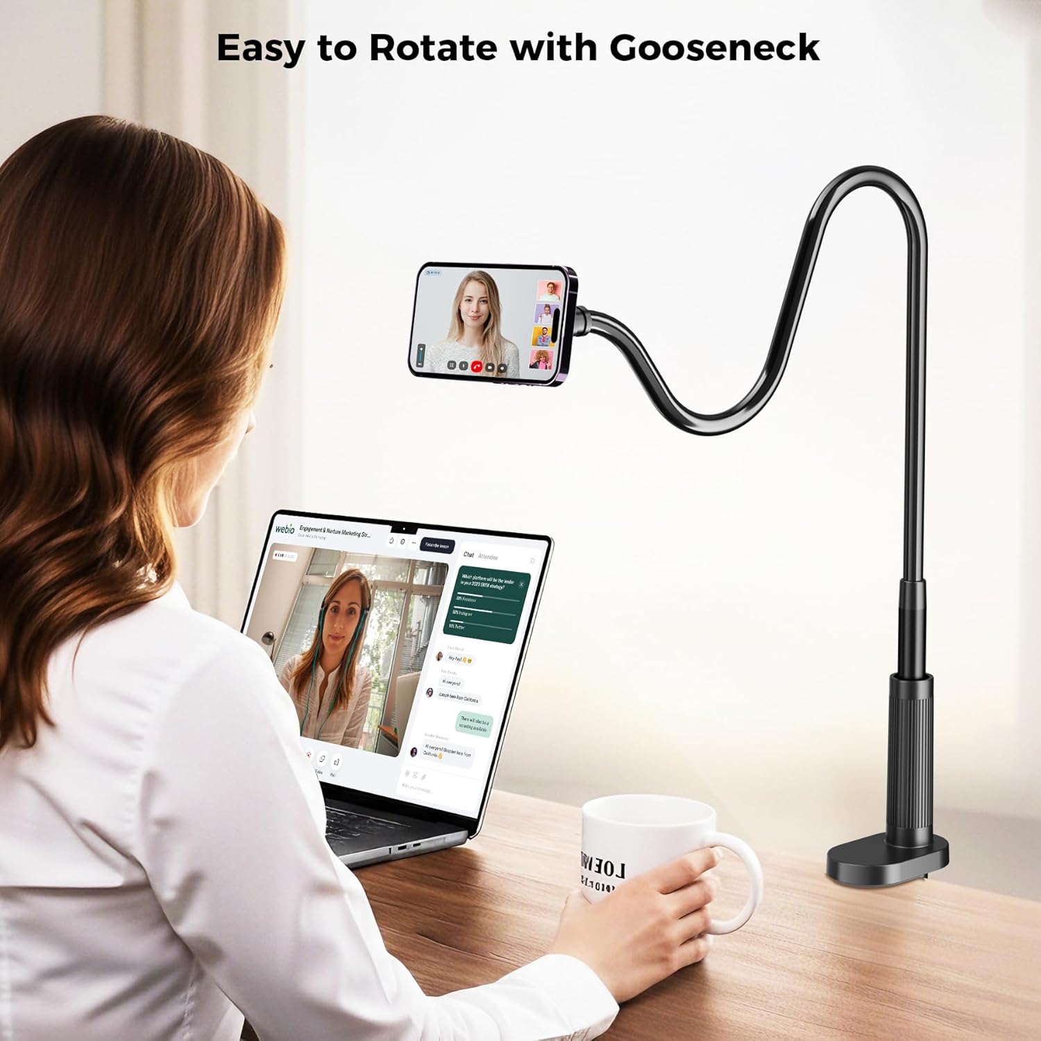 Gooseneck Phone Holder for Bed Laying Dowm, Magnetic Cell Phone Stand for Desk Headboard Bedside, Flexible Long Arm Mount Bracket Compatible with iPhone 17 16 15 14 13 12.