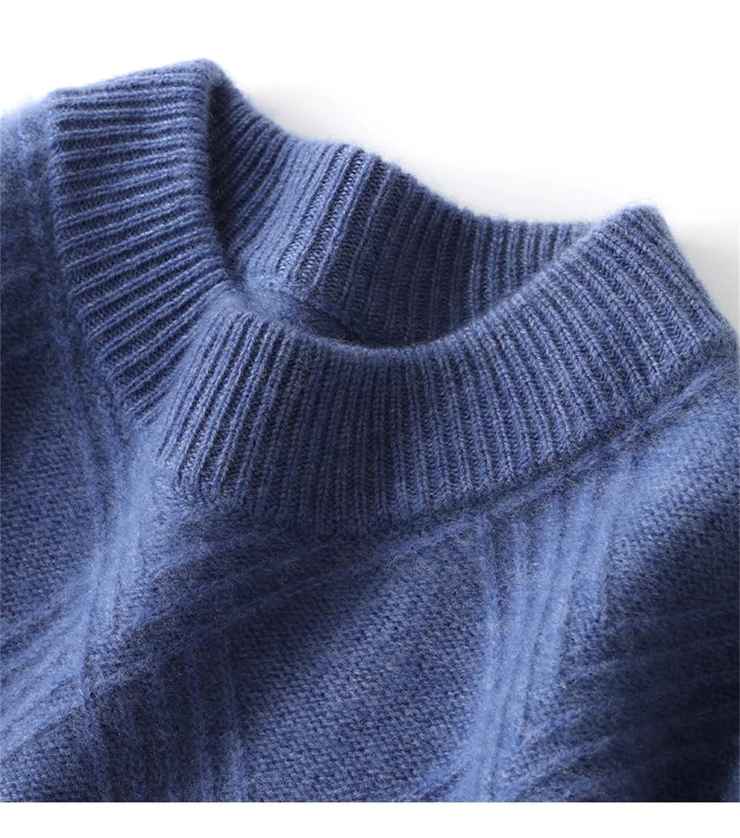 Suéter de invierno para hombre, cuello redondo, 100% cachemira, holgado y cómodo, con parte inferior de jersey.