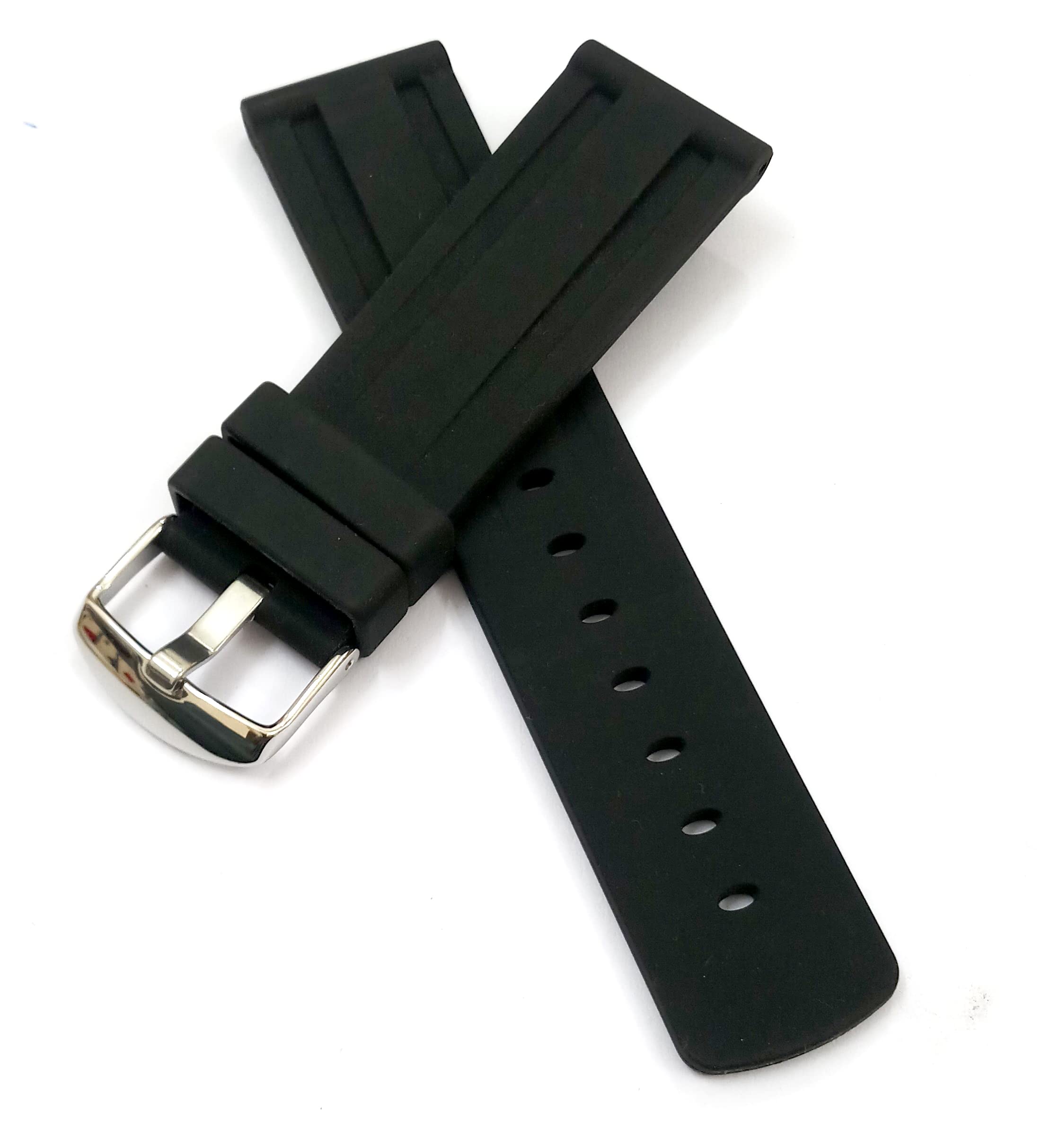 Ewatchaccessories 26mm Silicone Rubber Black Watch Band Strap for Men and Women | Comfortable and Durable Material | Silver Buckle-BS3 (B0B2912265) Amazon Price History, Amazon Price Tracker