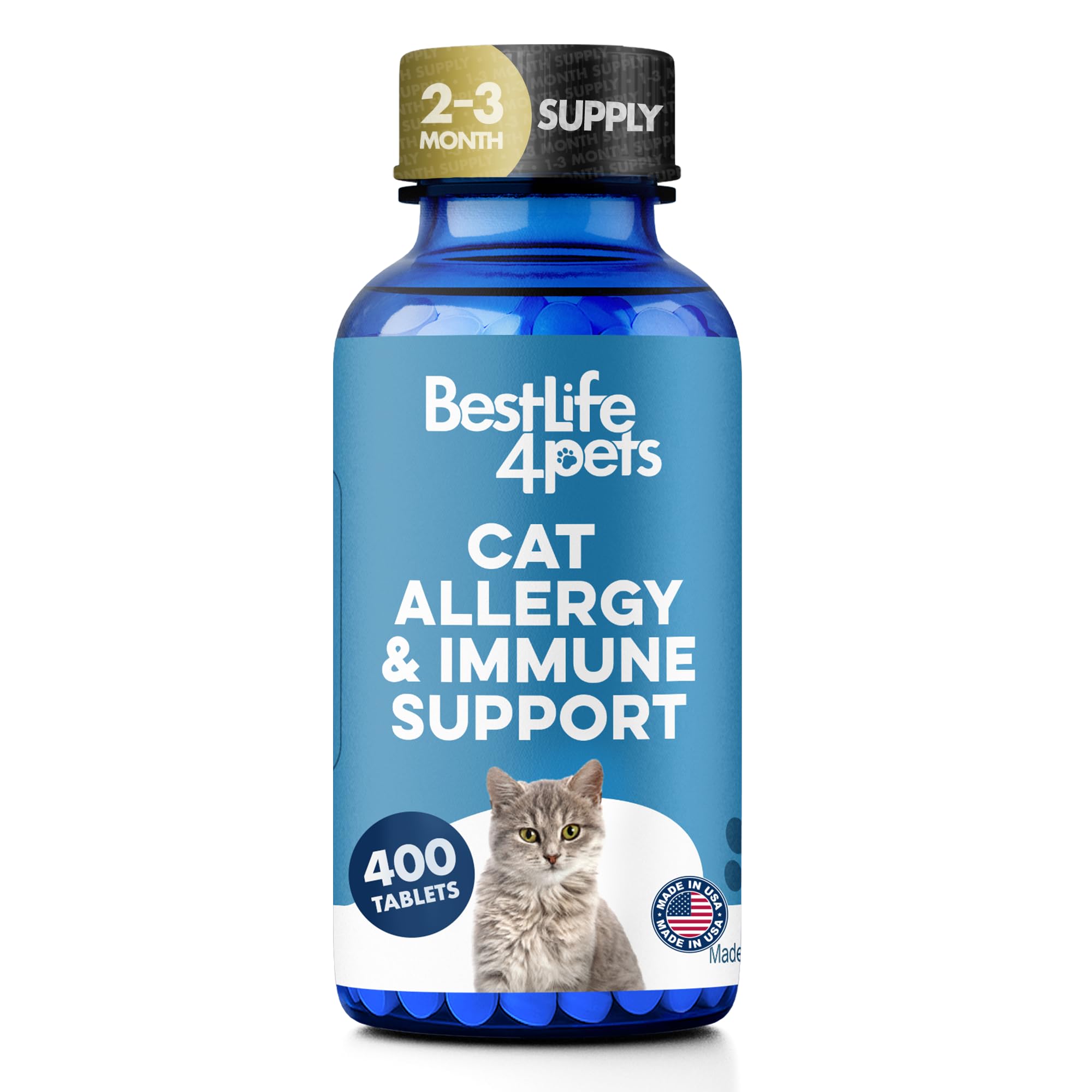 Cat Allergy Relief & Immune Support, Natural Relief for Seasonal Allergies, Itching, Sneezing, Congestion, Runny Nose, and Feline Respiratory Infections, 400 Small Odorless Tasteless Pills