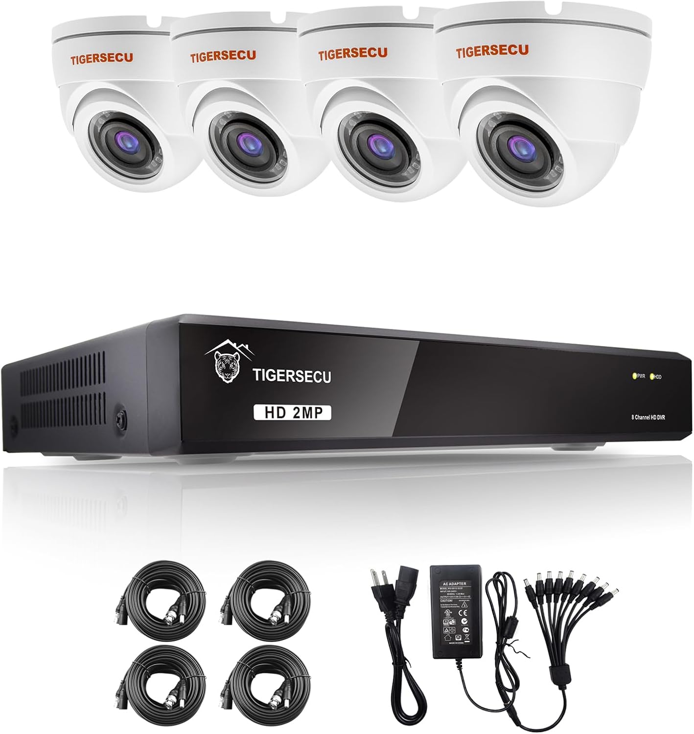 TIGERSECU 1080P 8-Channel 4 Dome Cameras DVR Security Bundle