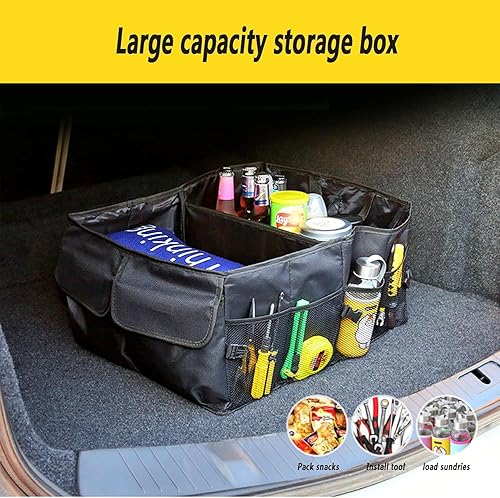 Miniatura 4 de Organizador de maletero de gran capacidad de 51 litros para automóvil, organizador de maletero de tela Oxford para SUV, con 2 bolsillos y 4