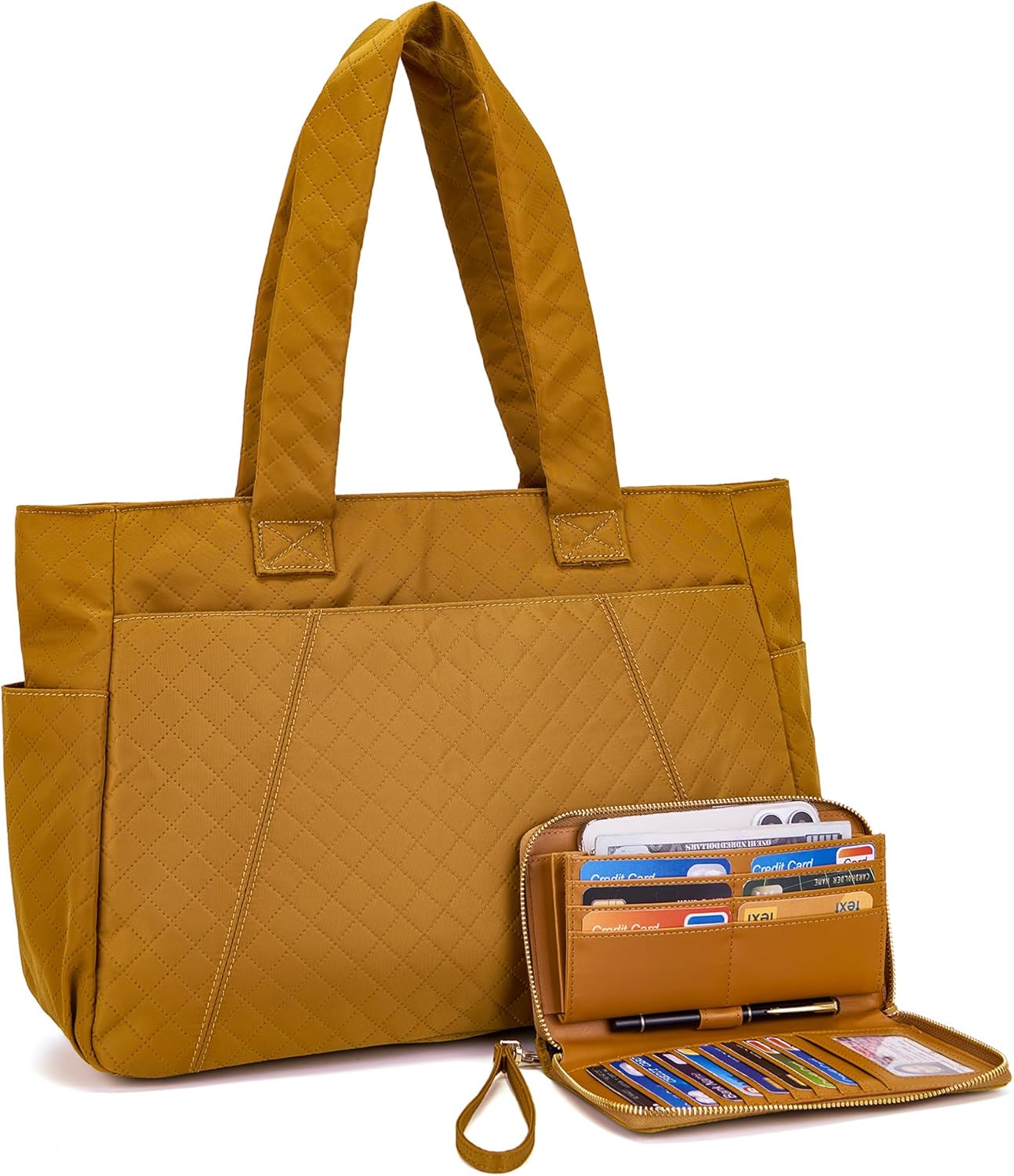 Quilted Tote Bag for Women Lightweight Water Resistant Laptop Bag Shoulder Bag for Work Travel Gym Beach