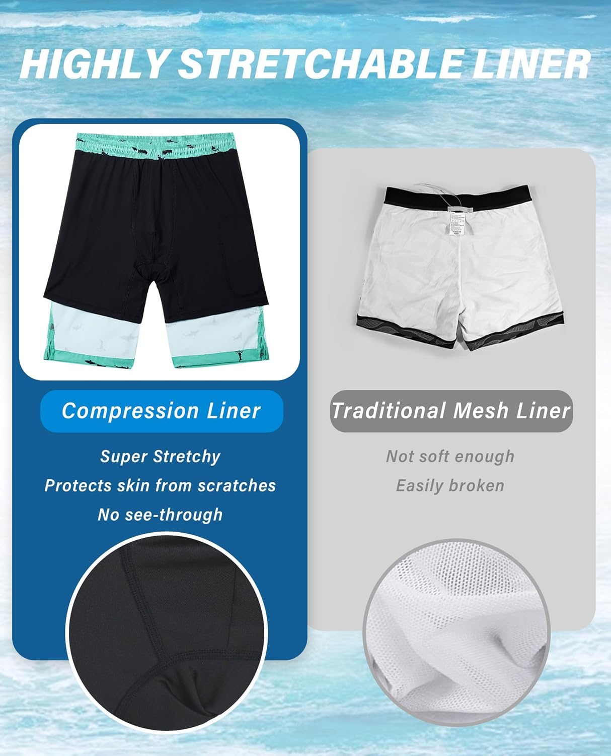 9inch Mens Swim Trunks with Compression Liner Board Shorts Men's Pockets Drawstring Quick Dry Stretch Lined Funny - Image 5