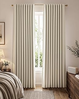 jinchan Beige Blackout Curtains 84 Inch Farmhouse Rod Pocket 2 Panels | Room darkening, noise reducing light blocking, back tab, luxury chenille textured curtains for living room and bedroom