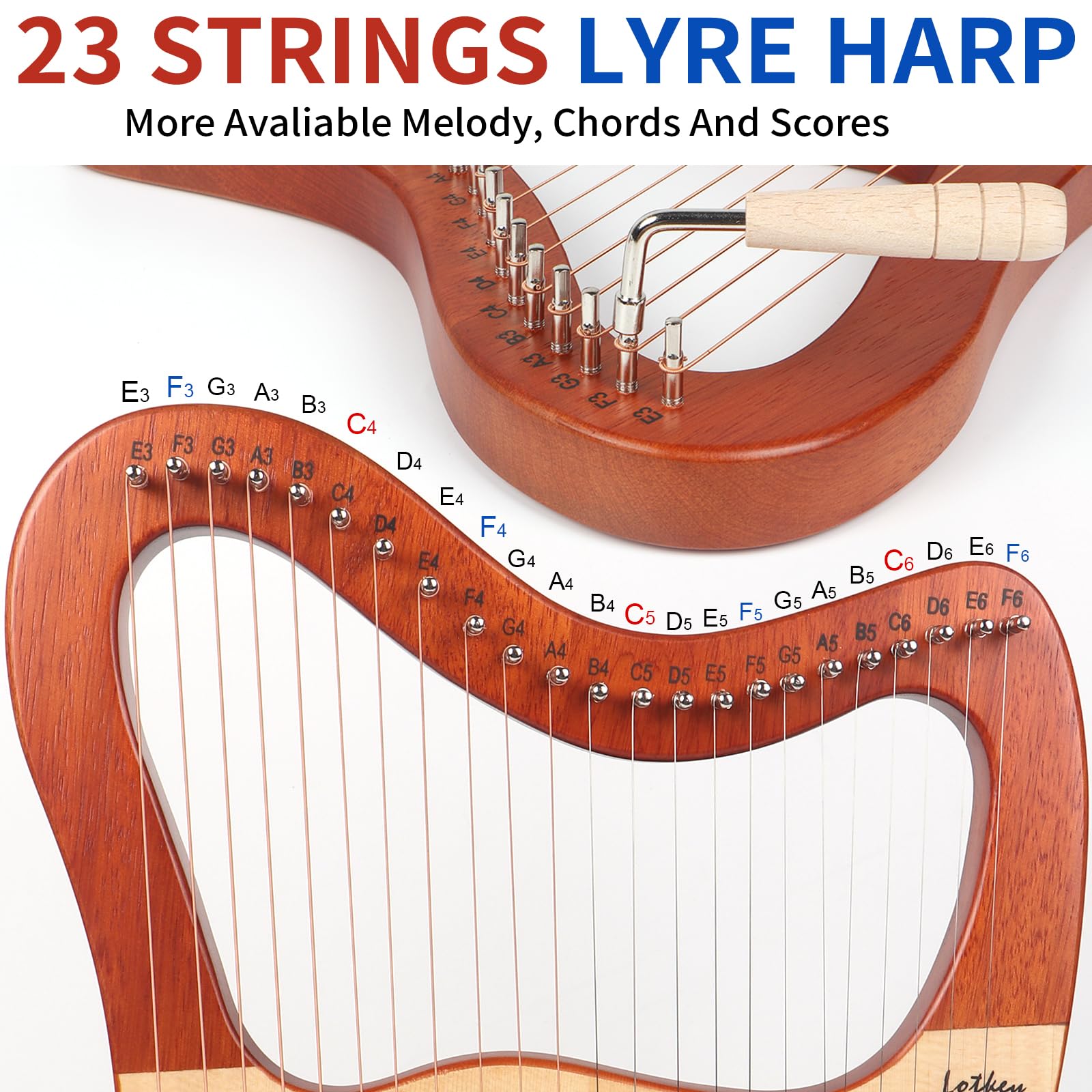 Snapklik.com : Lyre Harp, Lotkey 23 Metal Strings Harp Mahogany Body ...
