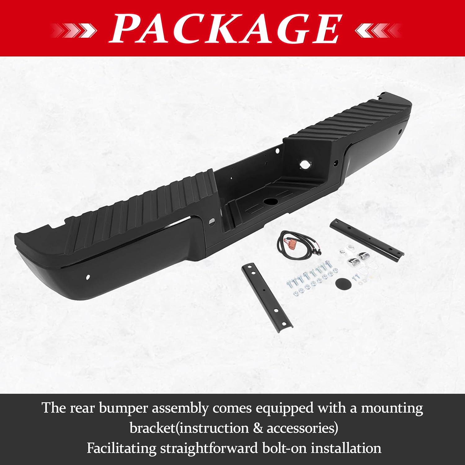 HECASA Rear Step Bumper Compatible with 2008-2016 Ford F250 F350 F450 F550 Super Duty w/Object Sensor Holes & License Plate w/Bumper Bracket 9C3Z17906CPTM-PFM, FO1103175, FO1103151 Replacement Only