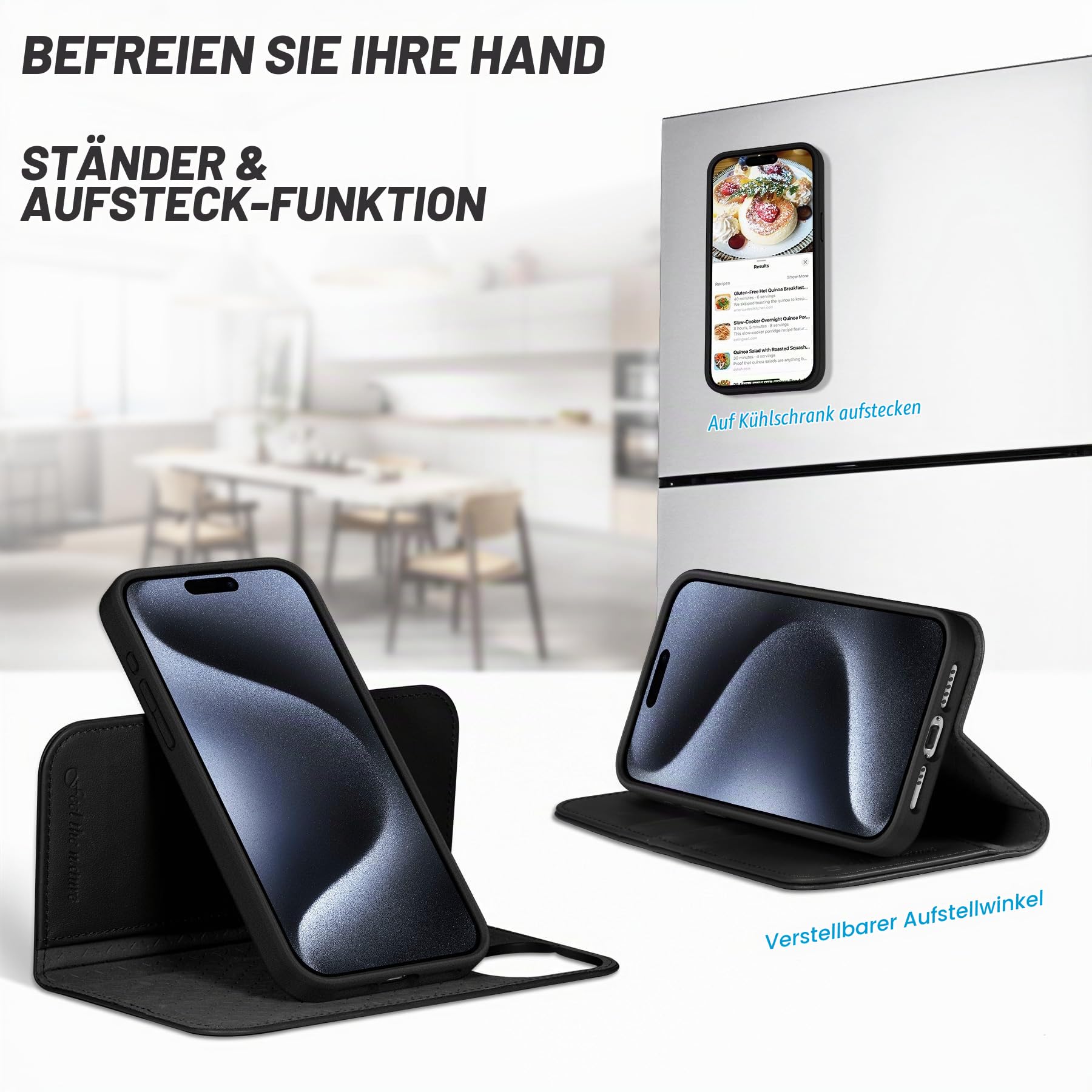 SHIELDON Rindsleder Hülle für iPhone 15 Pro 6,1" 2023 5G, Schwarz