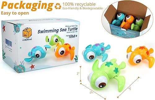 Miniatura 9 de DUCKBOXX XX Paquete de juguetes de baño de cuerda (6 piezas): tortugas marinas nadadoras (3 piezas) y pingüino (3 piezas) para niños de 18 meses