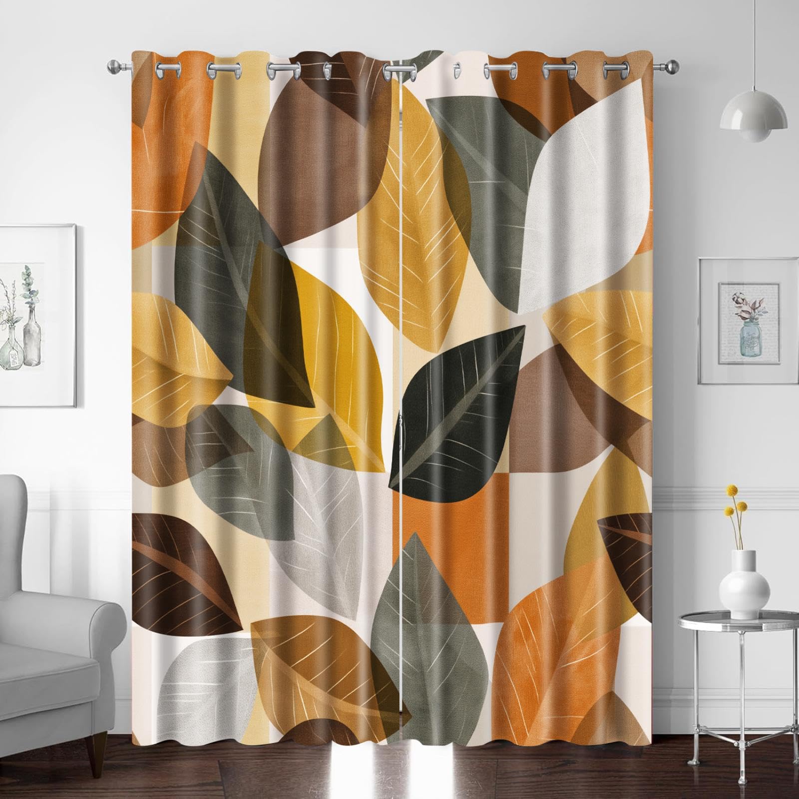 Rideau occultant thermique 214x180 cm à motif feuilles abstraites pour fenêtre