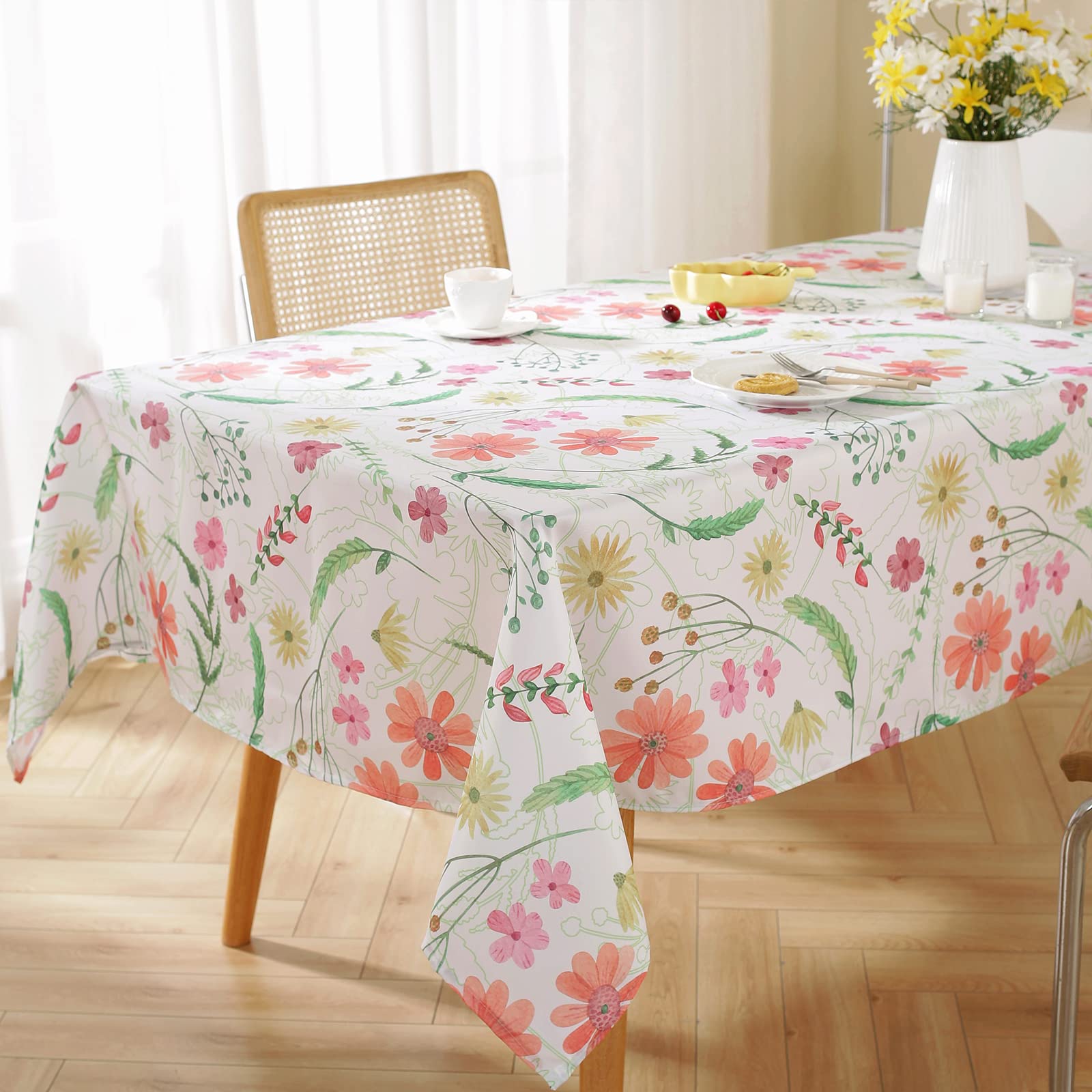 Nappe Rectangulaire Pour Printemps, été, 152,4 X 259,1 Cm, Anti-déversement, Antidérapante, Colorée, Motif Fleurs Sauvages, Papillons, Aquarelles, Fleurs, En Tissu Doux Pour Salle à Manger, Fête