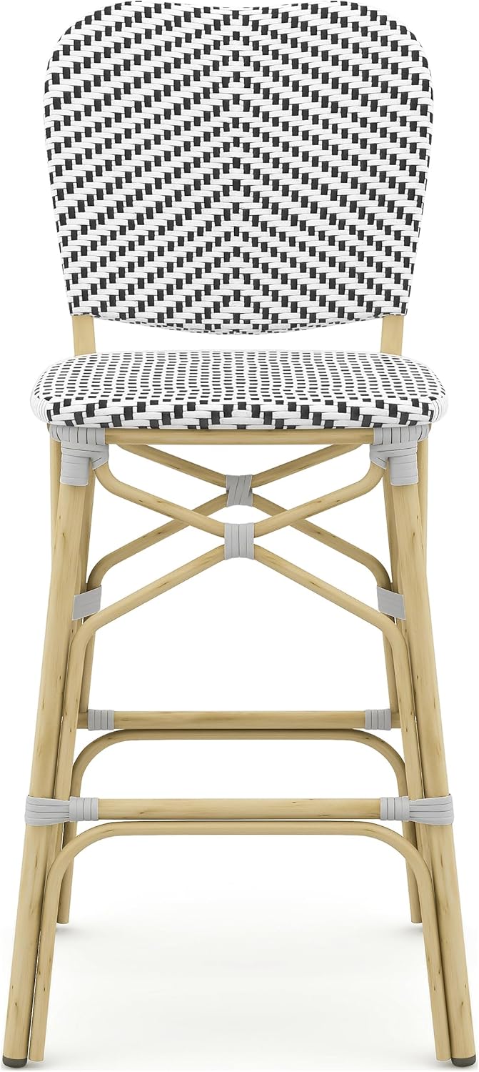 Greemotion Adino Coastal Aluminum and All-Weather Wicker 44.75 in. H Outdoor Armless Bar Chair Set of 2 for Outdoor Kitchen, Patio, Pool Area, Black and Natural