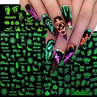 Halloween Nail Art Stickers Decals Nail Art Design Glow in the dark Nail Decals Ghost Spider web Pumpkin Nail Design Manicure Tips DIY （8 Sheets）